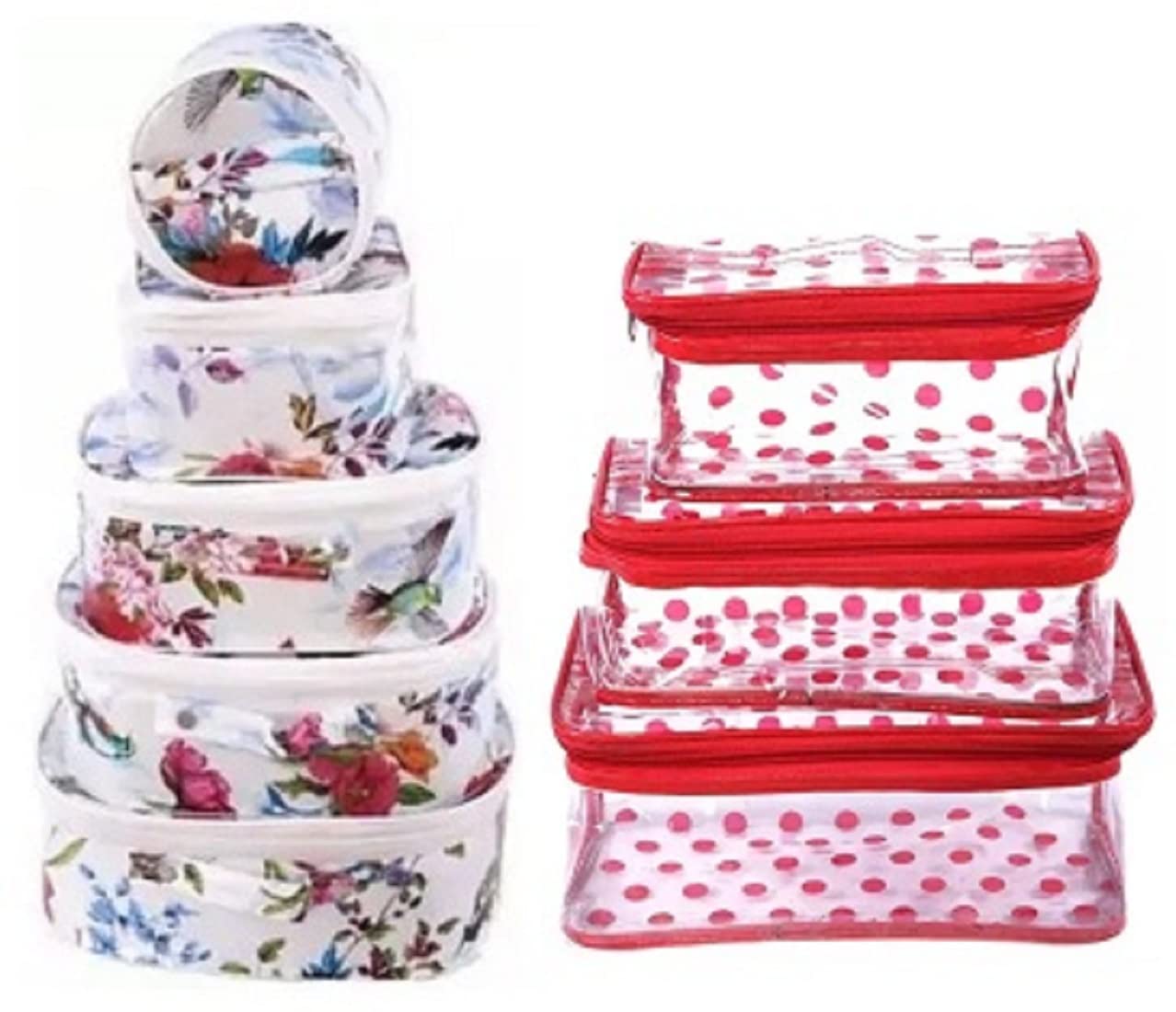 2-Piece Vanity Box Set - Makeup & Jewelry Organizer for Travel (White, Red)