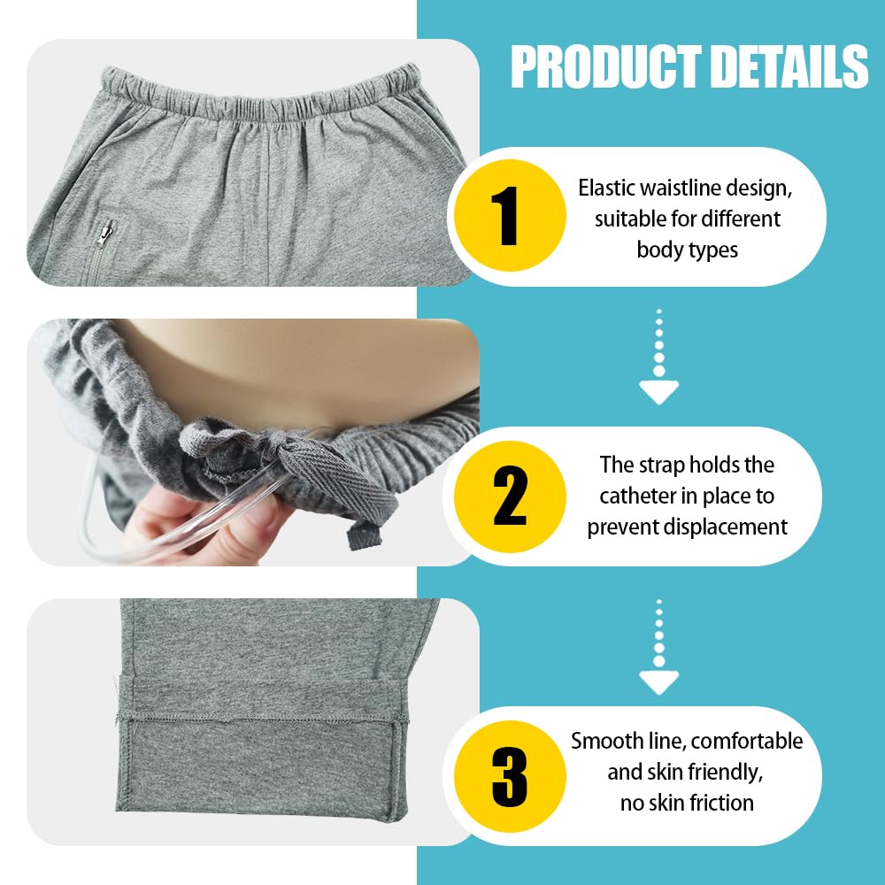 Catheter Leg Bag Pants for Men & Women - Breathable Cotton Knit Pants with Dual Pockets for Urinary Catheters | Comfortable Medical Underwear for Daily Wear & Hospital Use
