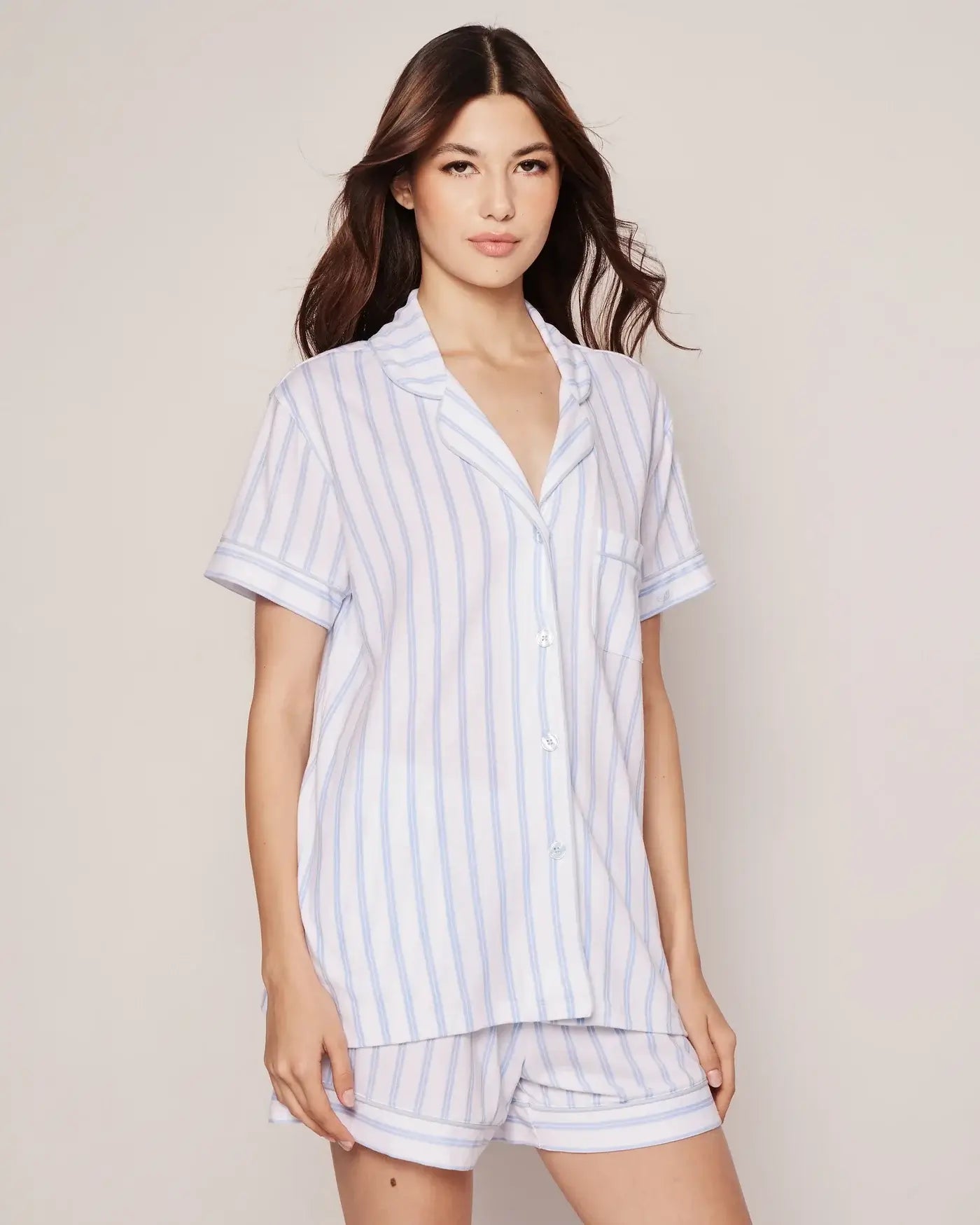 Premium Pima Cotton Pajama Short Set - Soft & Breathable Sleepwear for Women - Periwinkle Stripe Design - Perfect for Summer Nights & Lounge Wear