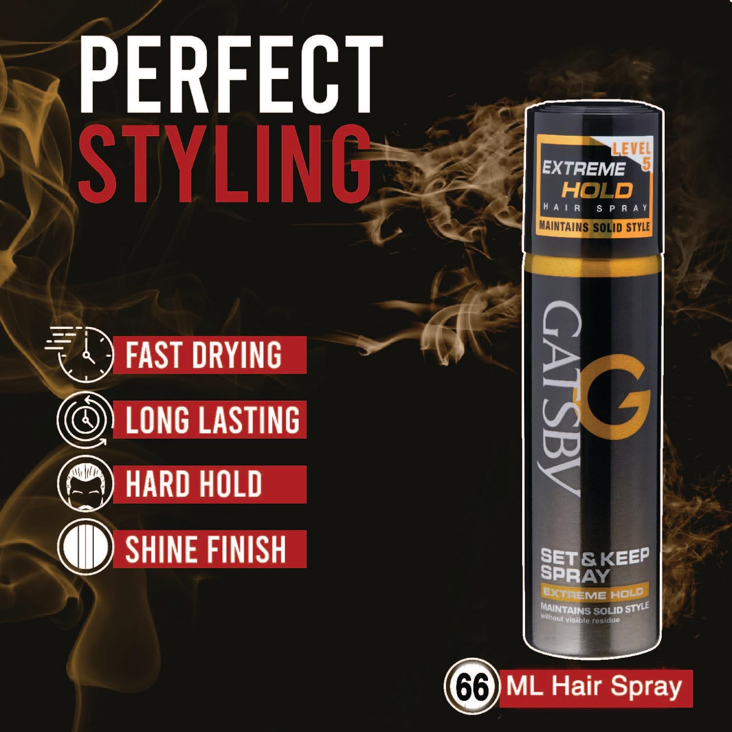 Gatsby Hair Spray Set & Keep Extreme Hold 66ml - Strong Hold Hairspray for Men & Women - Perfect for Styling, Volume & All-Day Hold - Pack of 1