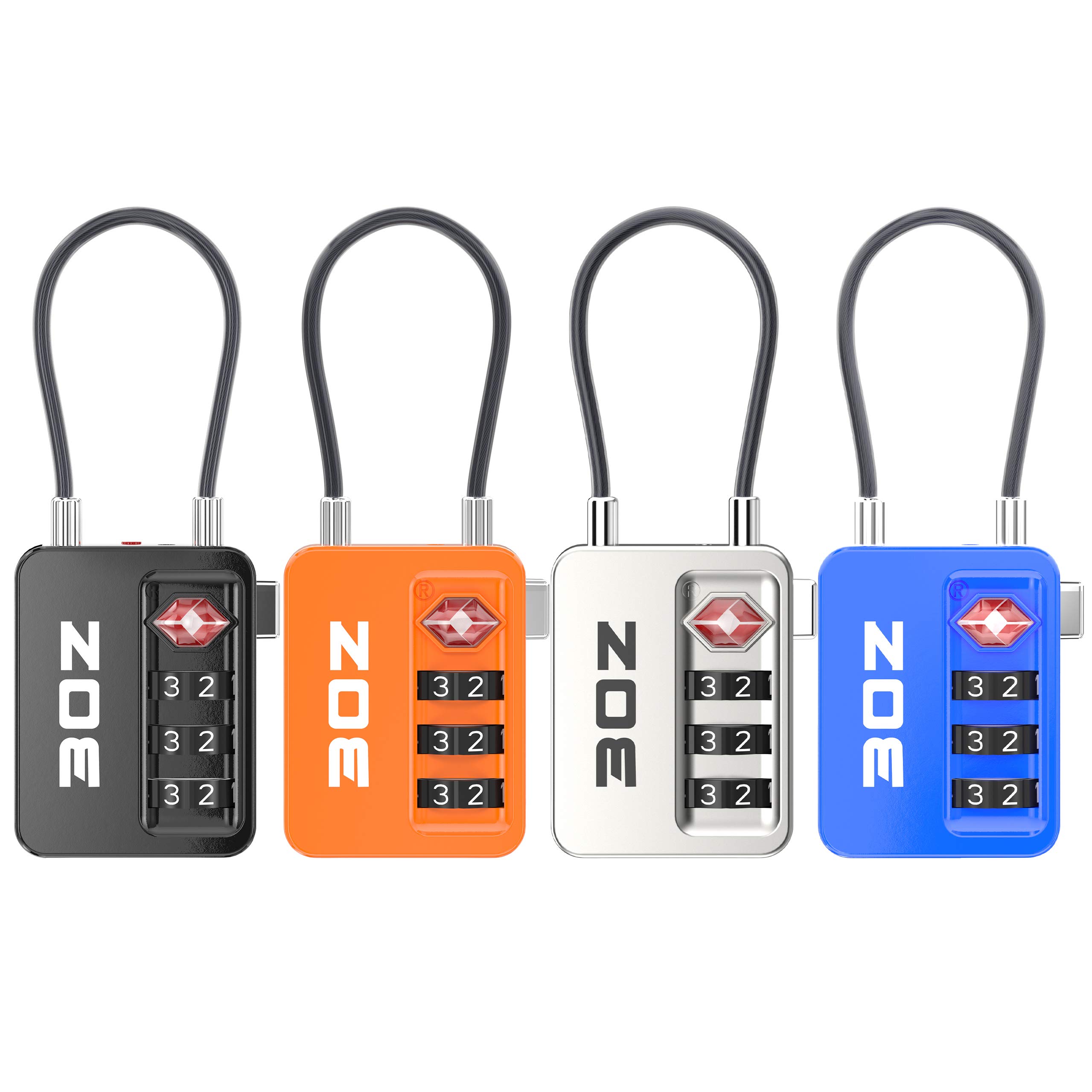 TSA Approved 3-Digit Combination Luggage Locks - Secure Travel Padlocks for Suitcases, Backpacks & Gym Bags (4-Pack, 4 Colors) - Perfect for Airports, Hotels & School Lockers