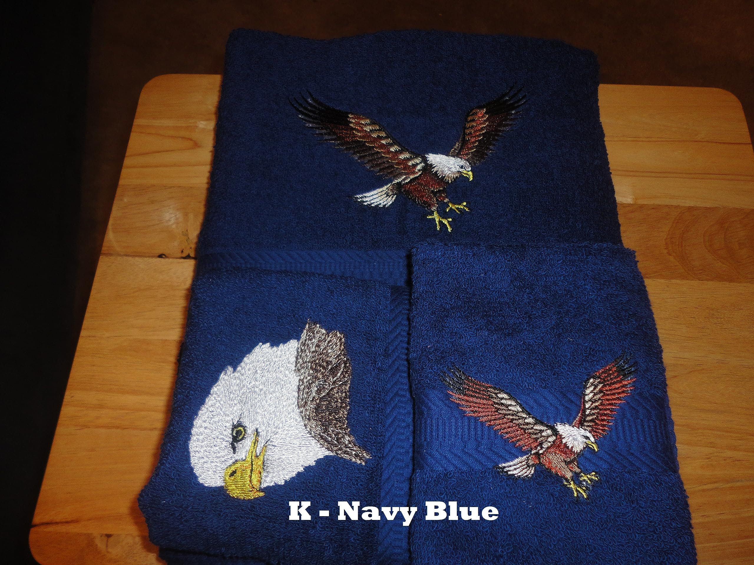 Eagle In Flight Embroidered Bath Towel Set - 3-Piece Cotton Bath, Hand & Washcloth Set - Choose Your Color - Soft & Absorbent for Bathroom, Spa & Gym Use