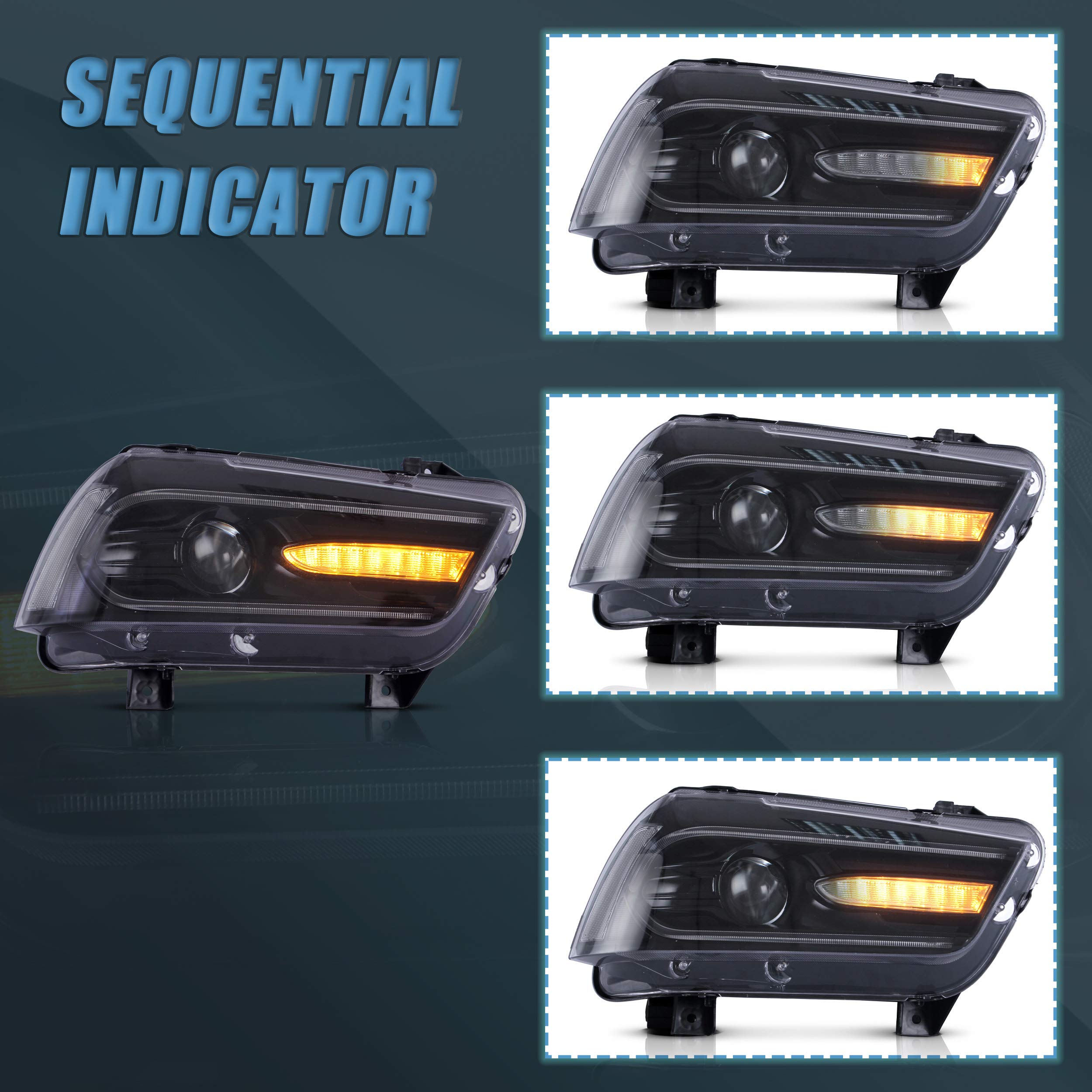 VLAND Headlight Assembly Compatible with 2011-2014 Dodge Charger (LD) Pre-Facelift Models - Excludes 2012 SE - Plug & Play Direct Replacement - Perfect for Night Driving & Car Upgrades