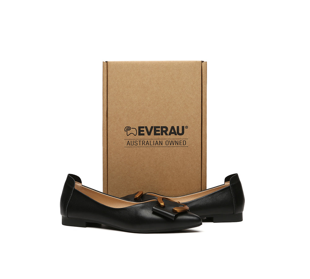 EVERAU® Women's Genuine Leather Buckle Pointed Toe Ballet Flats - Comfortable & Stylish Shoes for Work, Office, Wedding & Daily Wear