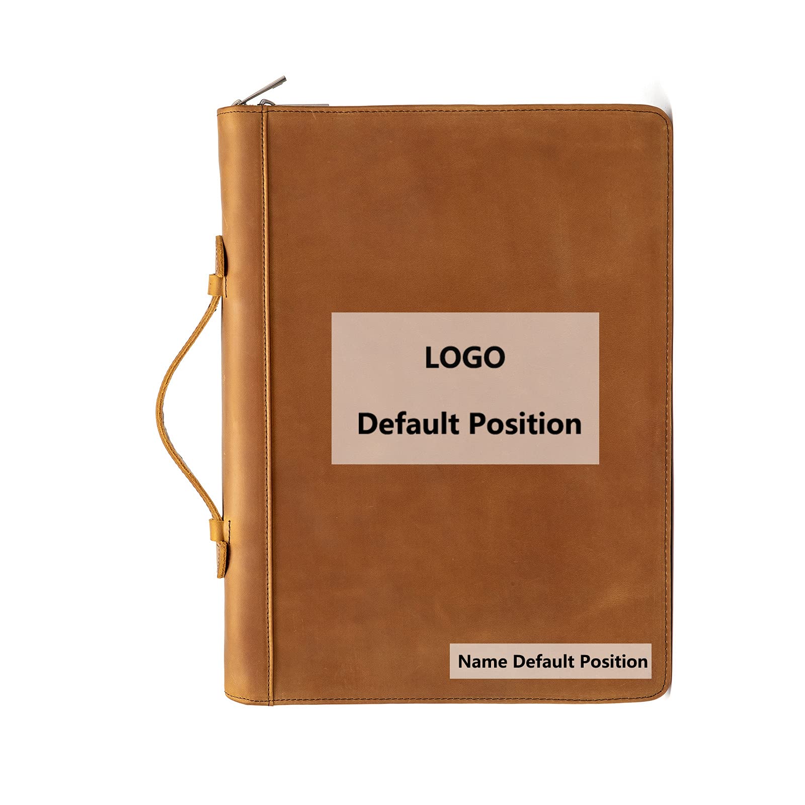 YIWEN Handmade Genuine Leather Portfolio - Professional Zippered Padfolio with 3-Ring Binder & Tablet Pocket | Business Organizer, Resume Folder, Notebook Holder | Custom Engraved Brown Leather | Perfect for Office, Meetings & Job Interviews