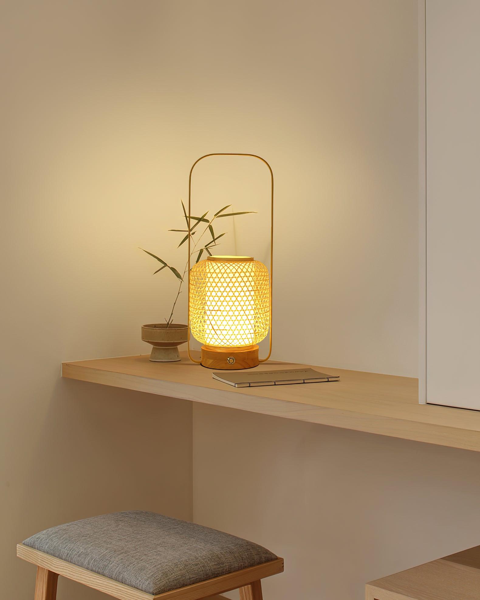 Eco-Friendly Bamboo Lantern Table Lamp - Handmade Natural Wood Night Light for Bedroom, Living Room & Outdoor Decor - Perfect for Relaxation, Meditation & Cozy Ambiance