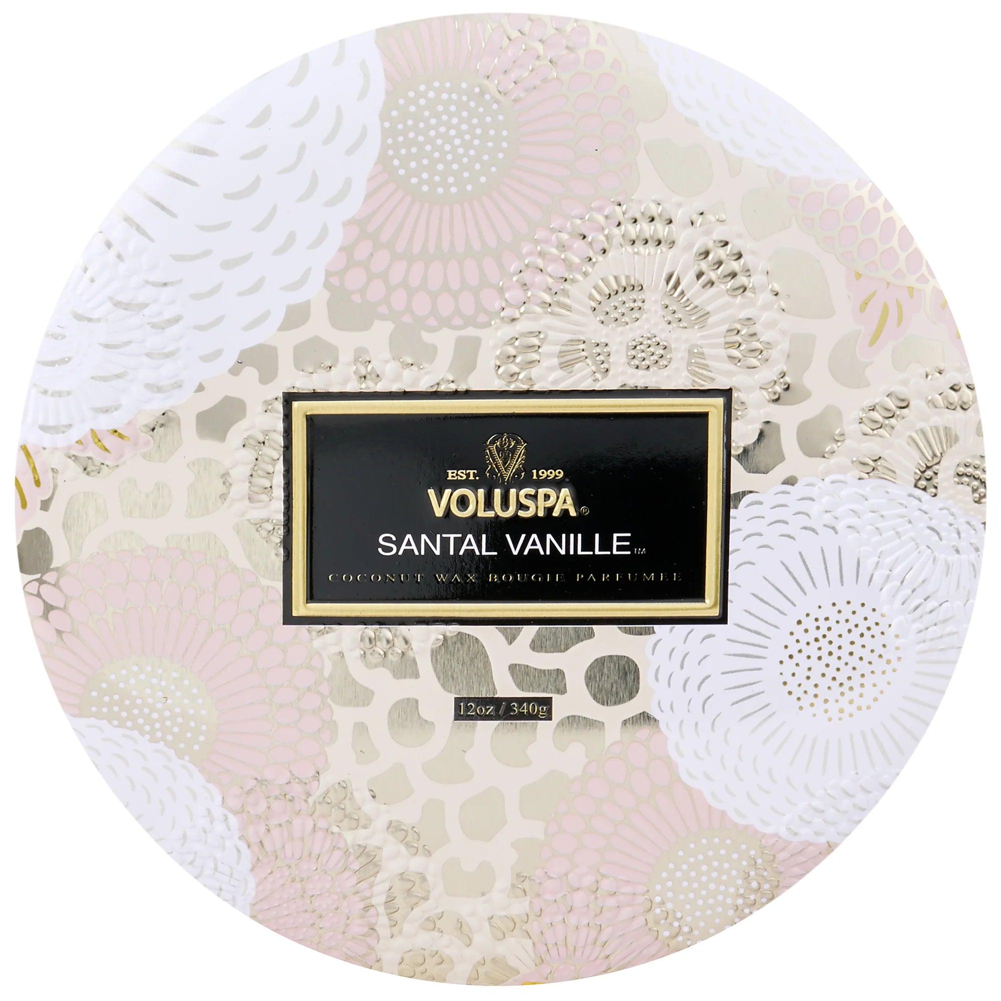 Santal Vanille 3-Wick Tin Candle - Long Lasting Scented Soy Wax Candle for Home, Bathroom & Relaxation