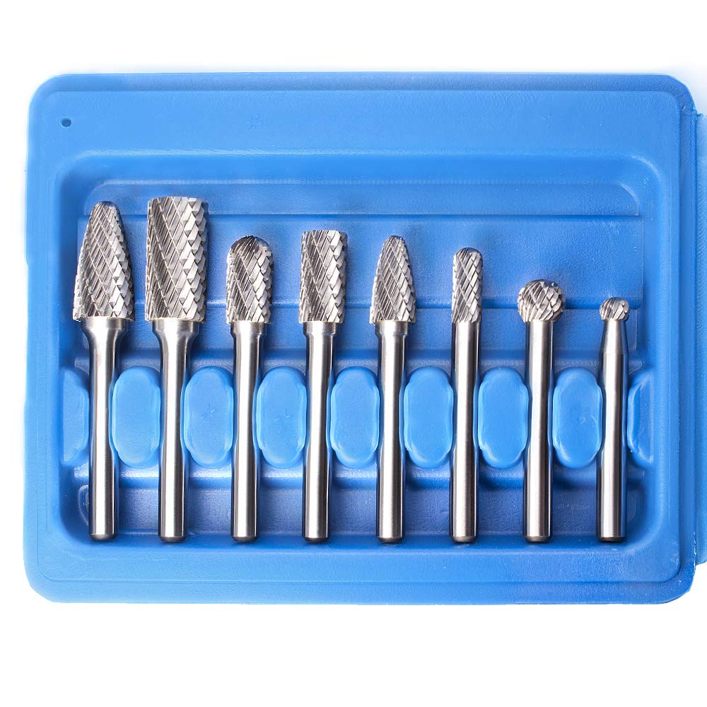TJATSE 8-Piece Double Cut Carbide Rotary Burr Set - 1/4