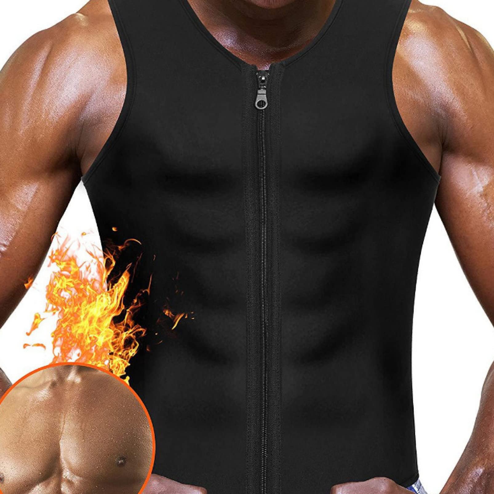 ChyJoey Men's Workout Sauna Vest - Zippered Sweat Fat Burning Fitness Vest for Weight Loss & Body Shaping - Ideal for Gym, Running & Home Workouts