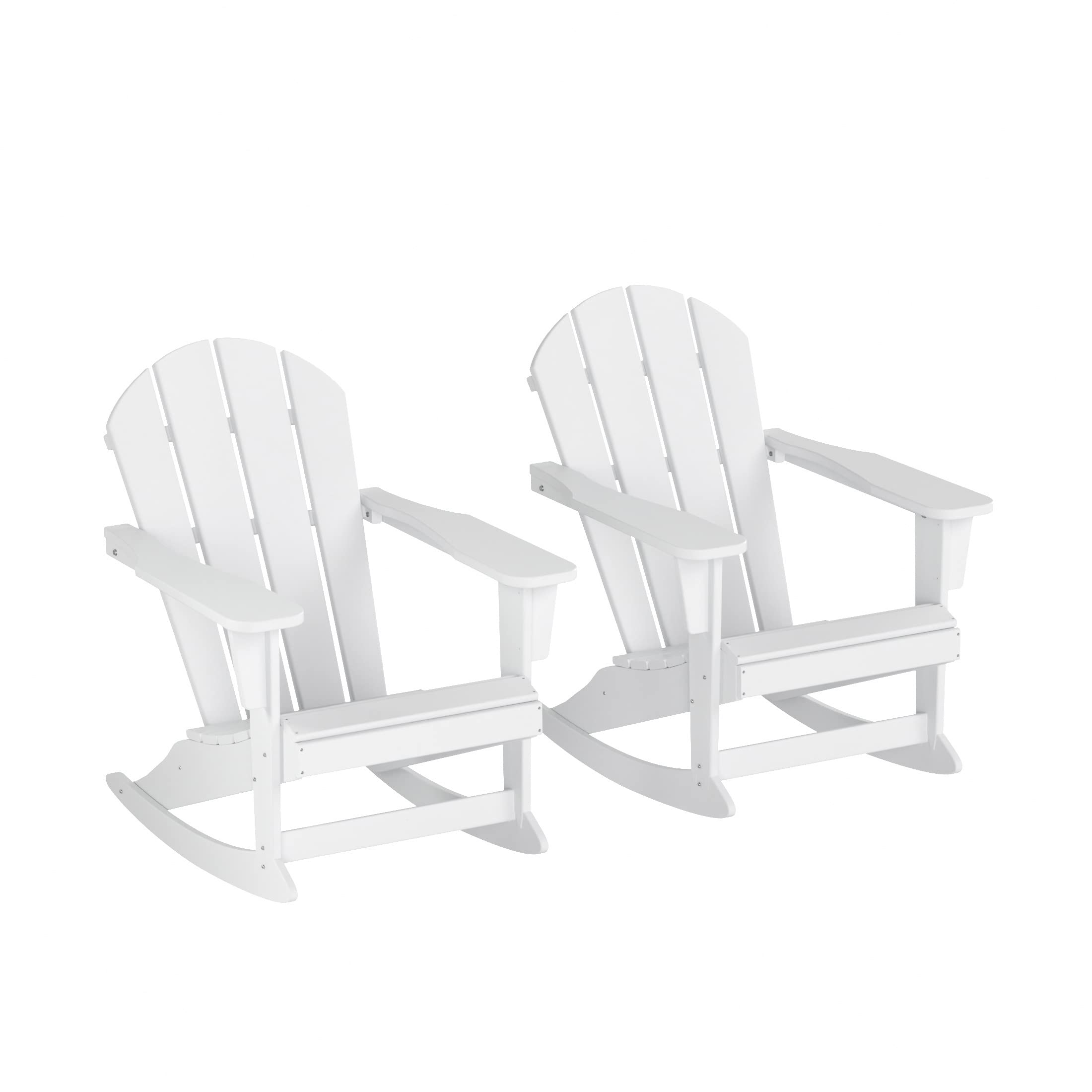 WestinTrends Malibu 2-Piece Outdoor Patio Set - White Poly Adirondack Rocking Chairs (2 Seater) for Garden, Porch & Backyard Relaxation