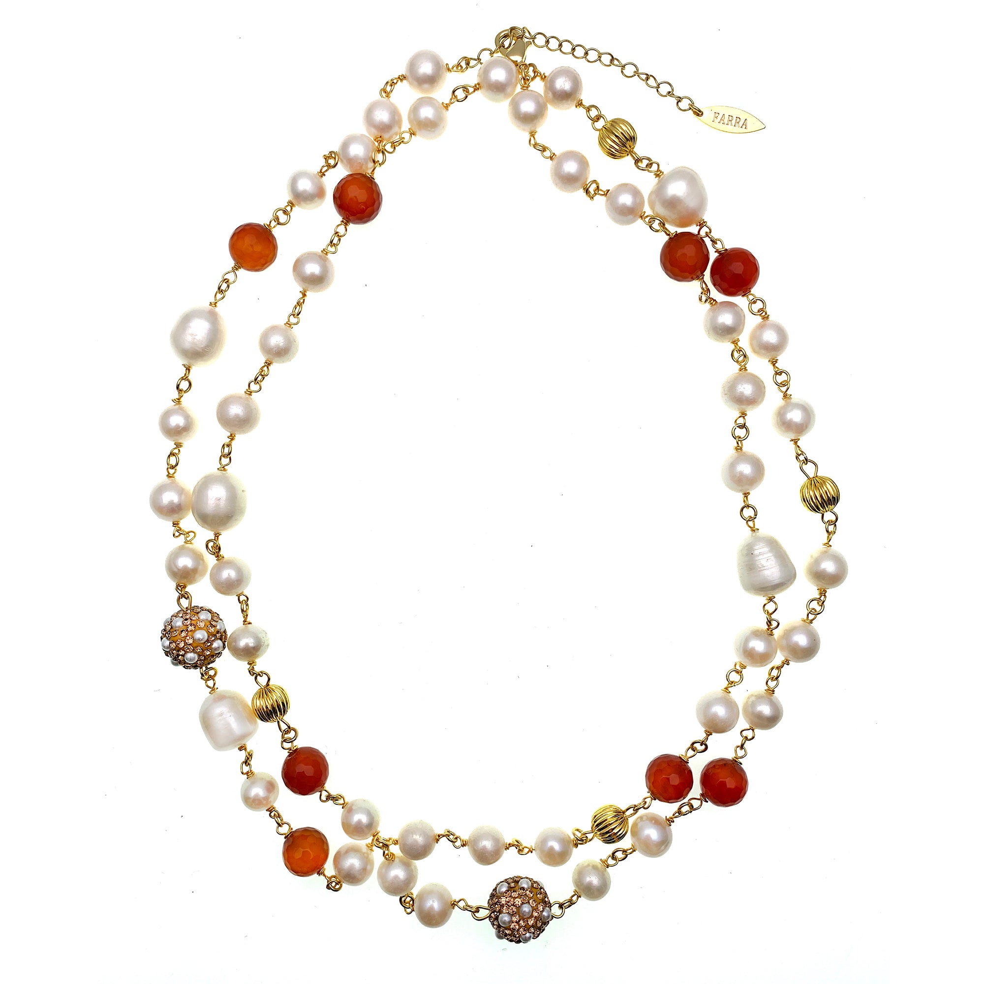 Elegant Freshwater Pearl & Red Agate Beaded Necklace - Handmade Jewelry for Women | Perfect for Weddings, Parties & Special Occasions