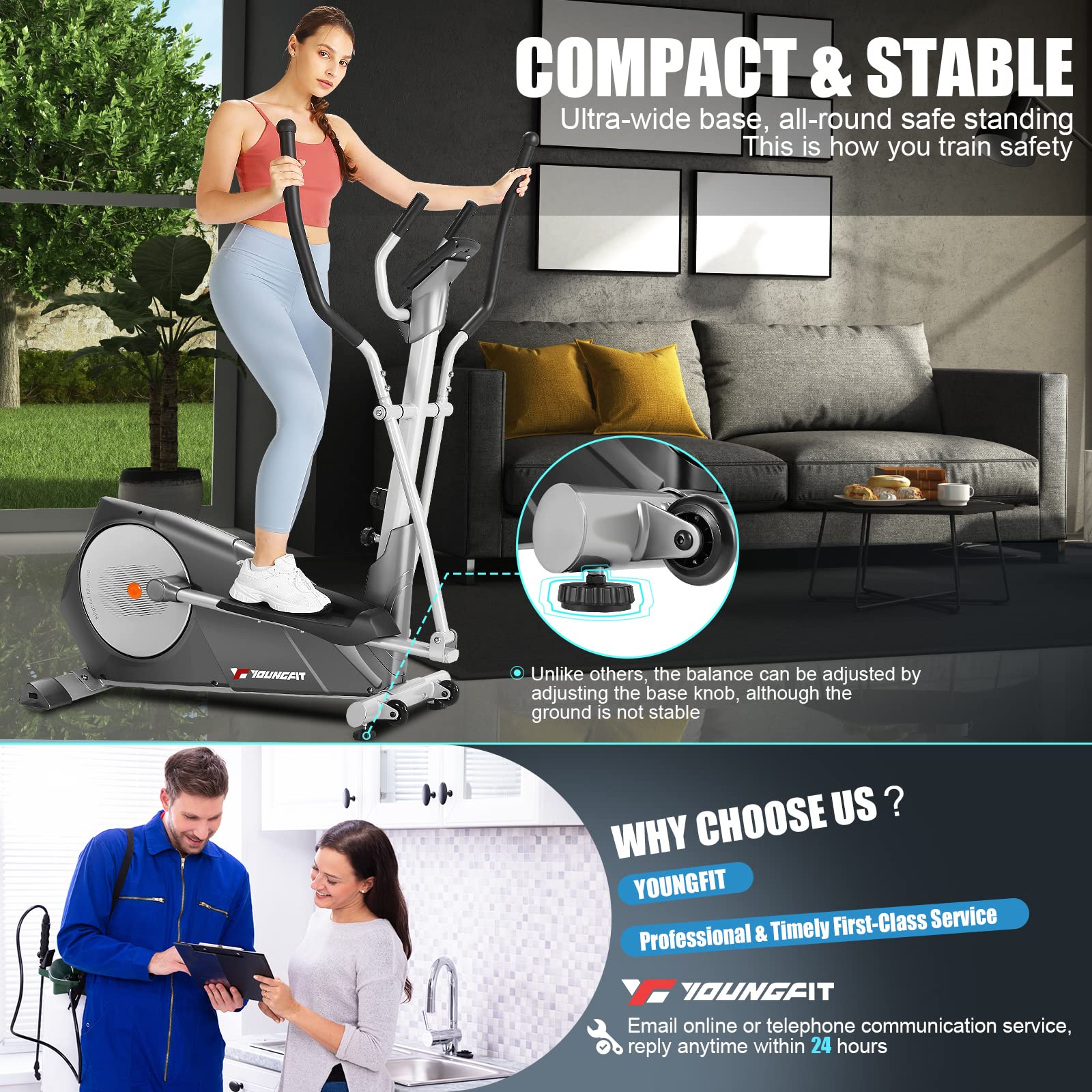 YOUNGFIT Upgraded 22-Level Magnetic Elliptical Machine - Ultra Quiet Cardio Trainer with LCD Monitor for Home Gym Workouts | Perfect for Small Spaces & Low-Impact Exercise