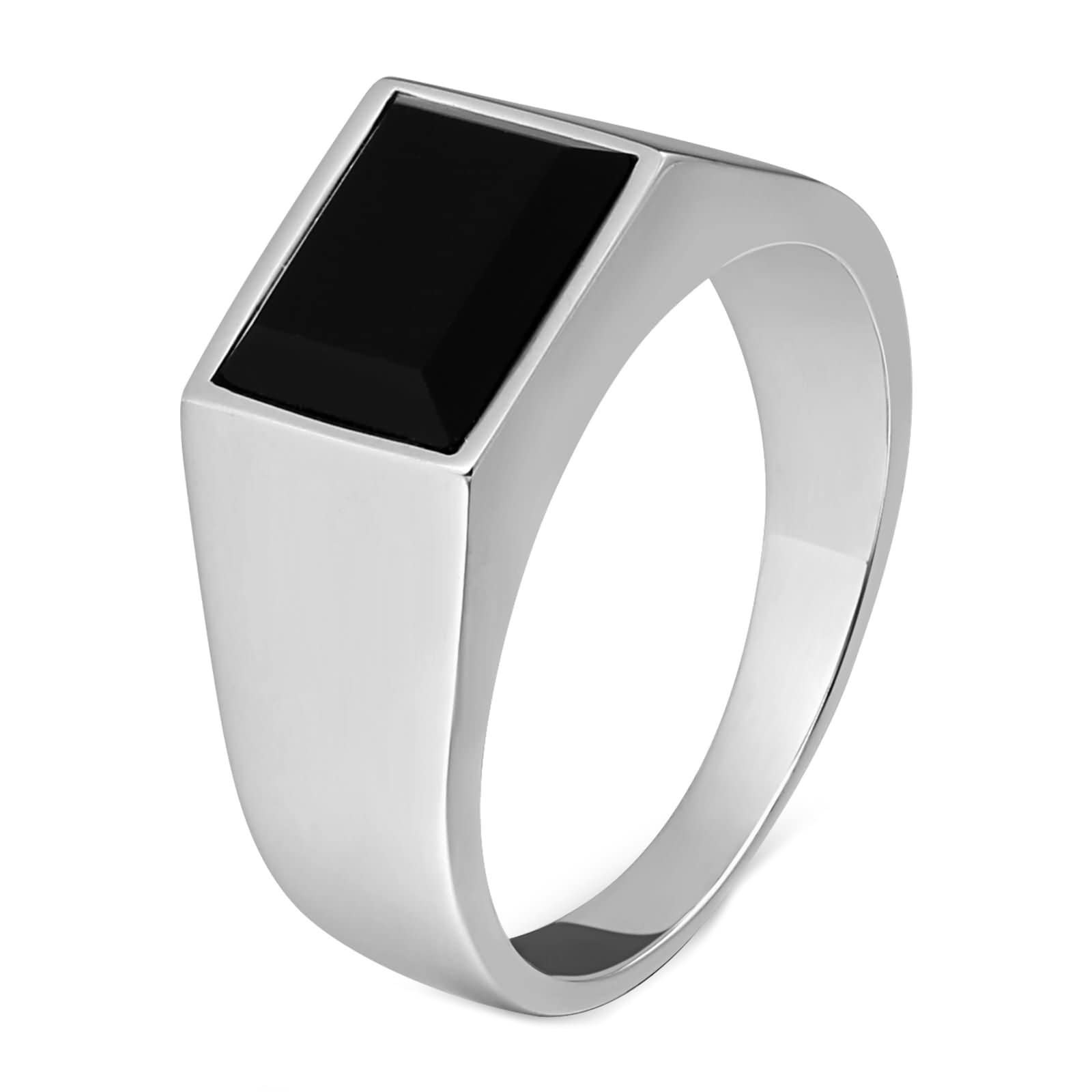 10mm Stainless Steel Men's Signet Rings - Classic Rectangle Black Cubic Zirconia Wedding Bands in Silver/Gold (Sizes 6-12) | Durable & Hypoallergenic Jewelry for Gifts, Engagements & Everyday Wear