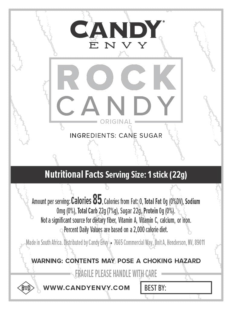 Original White Rock Candy Sugar Sticks - Sweet Sugar Flavored - 24 Individually Wrapped Pieces - Perfect for Birthday Parties, Baby Showers & Coffee Sweeteners