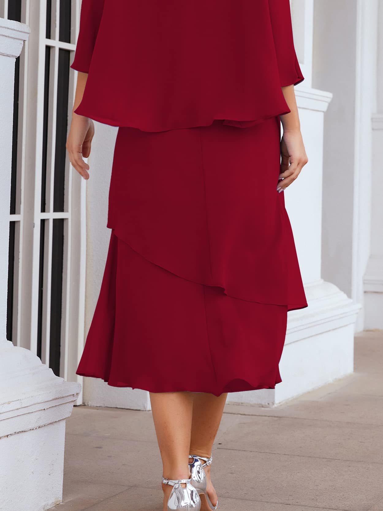 Elegant Chiffon Mother of The Bride Dress with Jacket - Plus Size Formal Prom Gown for Women in Crimson | Perfect for Weddings, Parties & Special Occasions