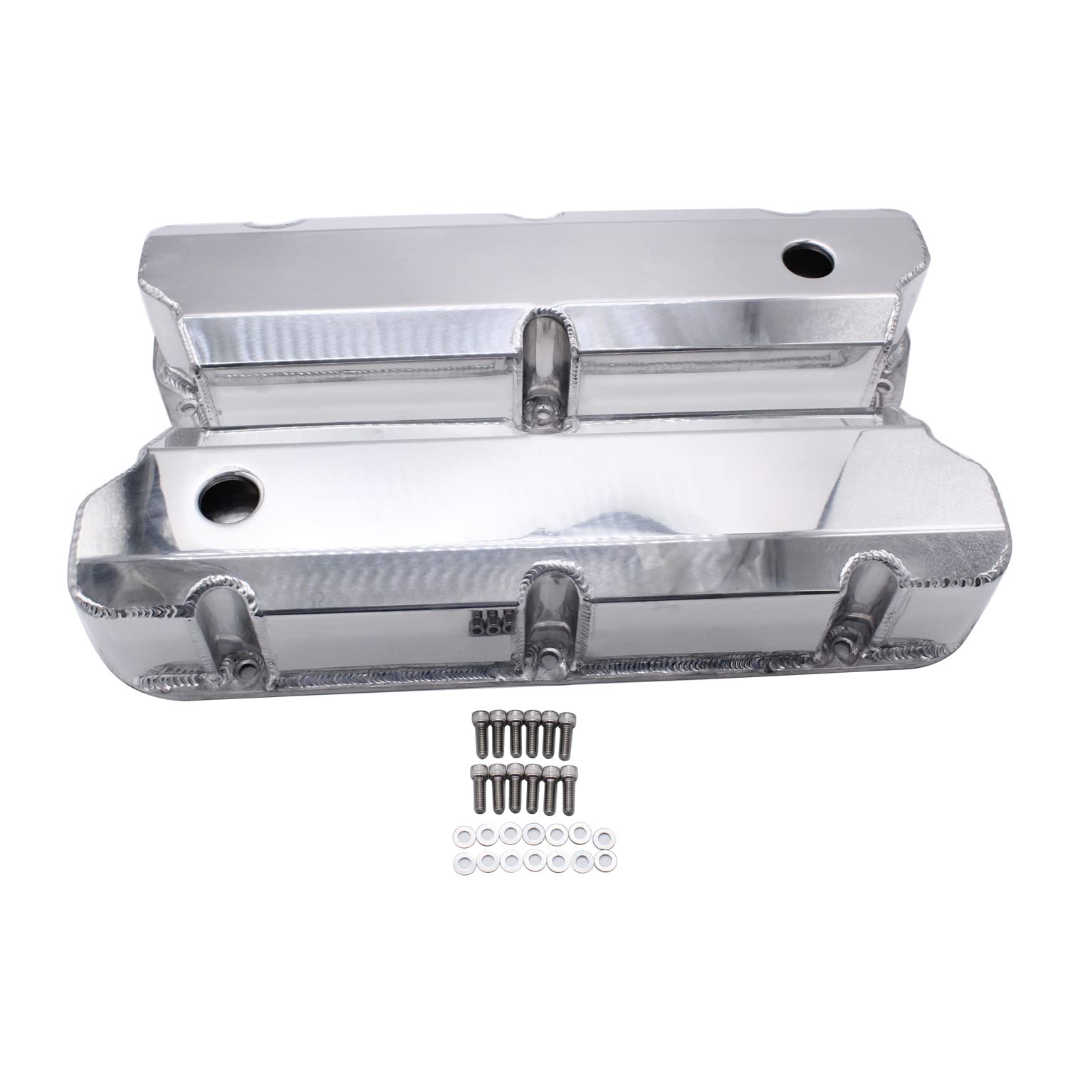 SHLPDFM Satin Finish Fabricated Aluminum Tall Valve Covers with Short 1/4