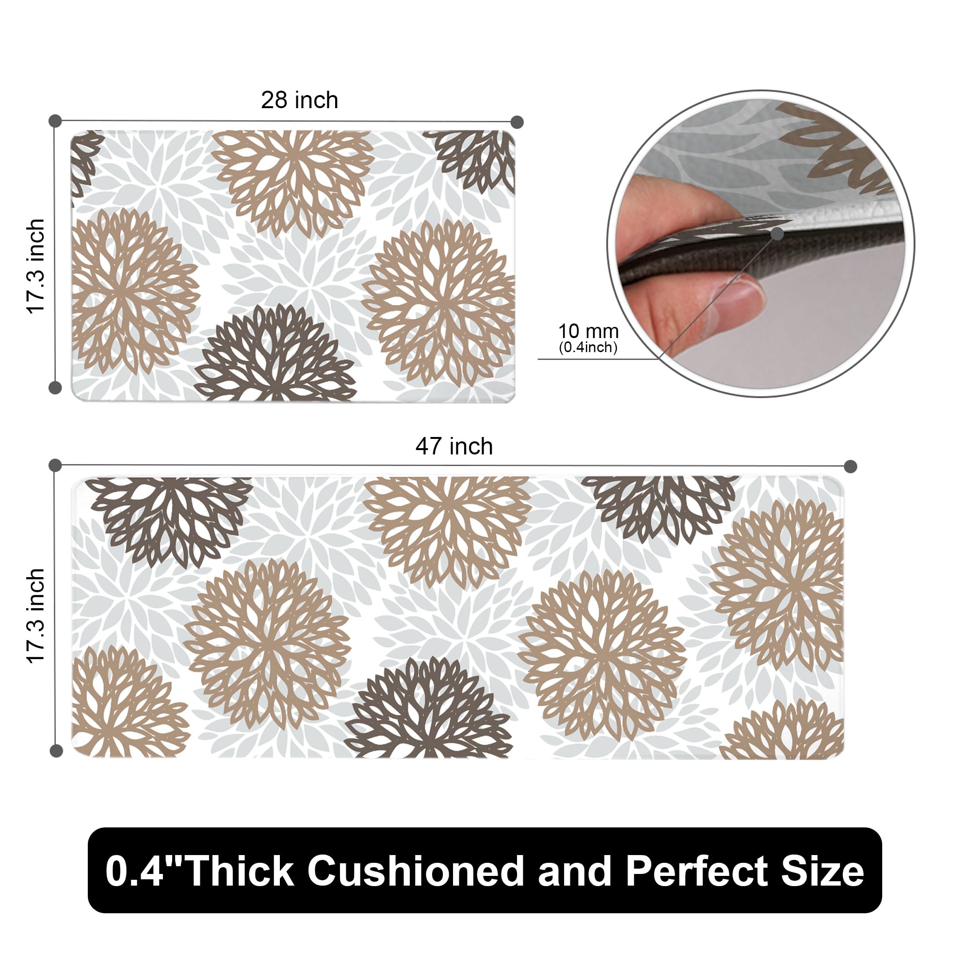 2-Pack Anti-Fatigue Kitchen Mats - Non-Slip Waterproof Memory Foam Floor Mats with Cushioned Support for Standing Comfort - Perfect for Kitchen Sink, Office Desk & Laundry Room - Home & Commercial Use