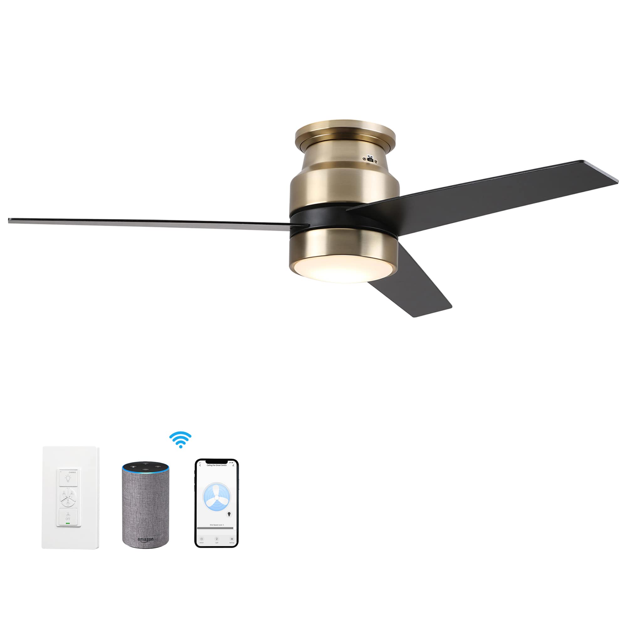 52 Inch Smart Ceiling Fan with LED Light - Alexa/Google Assistant/Siri Compatible, Reversible Motor, Timer Function - Perfect for Bedroom, Living Room & Office - Requires Ground/Neutral/Live Wire (No Remote Included)