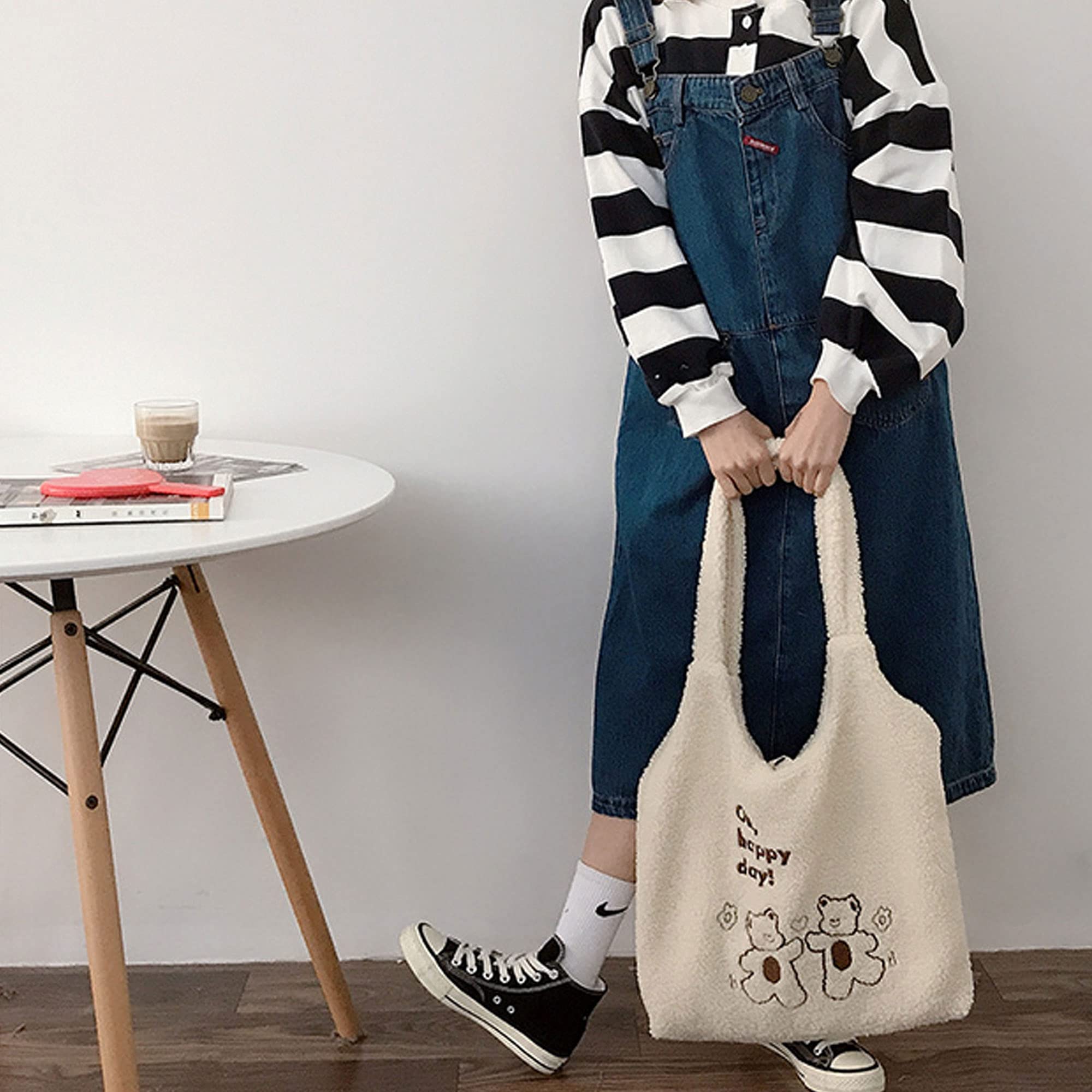 MEGAUK Women's Faux Fur Tote Bag - Cute Plush Bear Fluffy Shoulder Bag for Women & Girls - Perfect for Shopping, Dating, Work & Travel Accessories