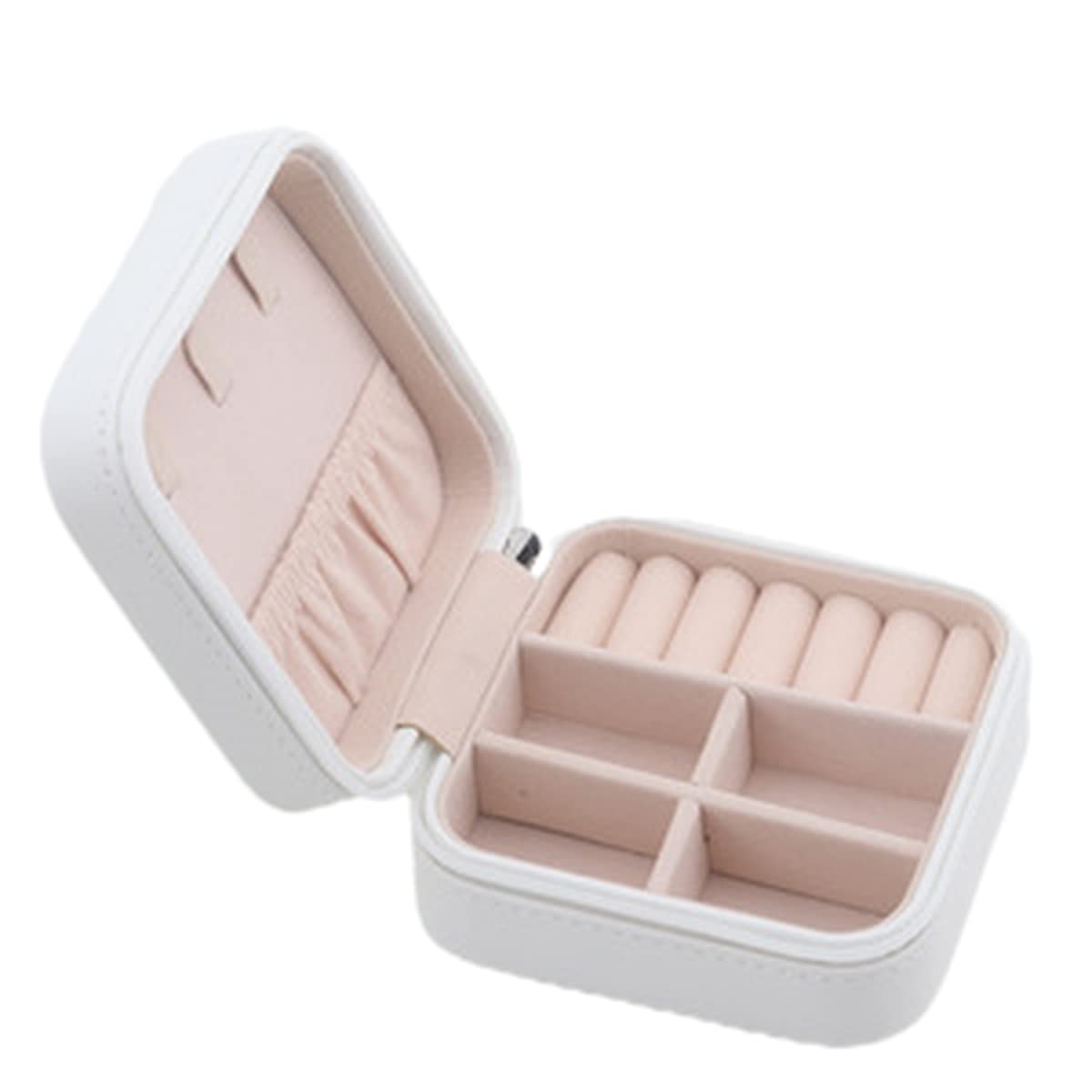 JIBIACB Travel Jewelry Organizer Case - PU Leather Small Jewelry Box & Storage Organizer for Women & Girls - Perfect for Travel, Home & Gift (White)