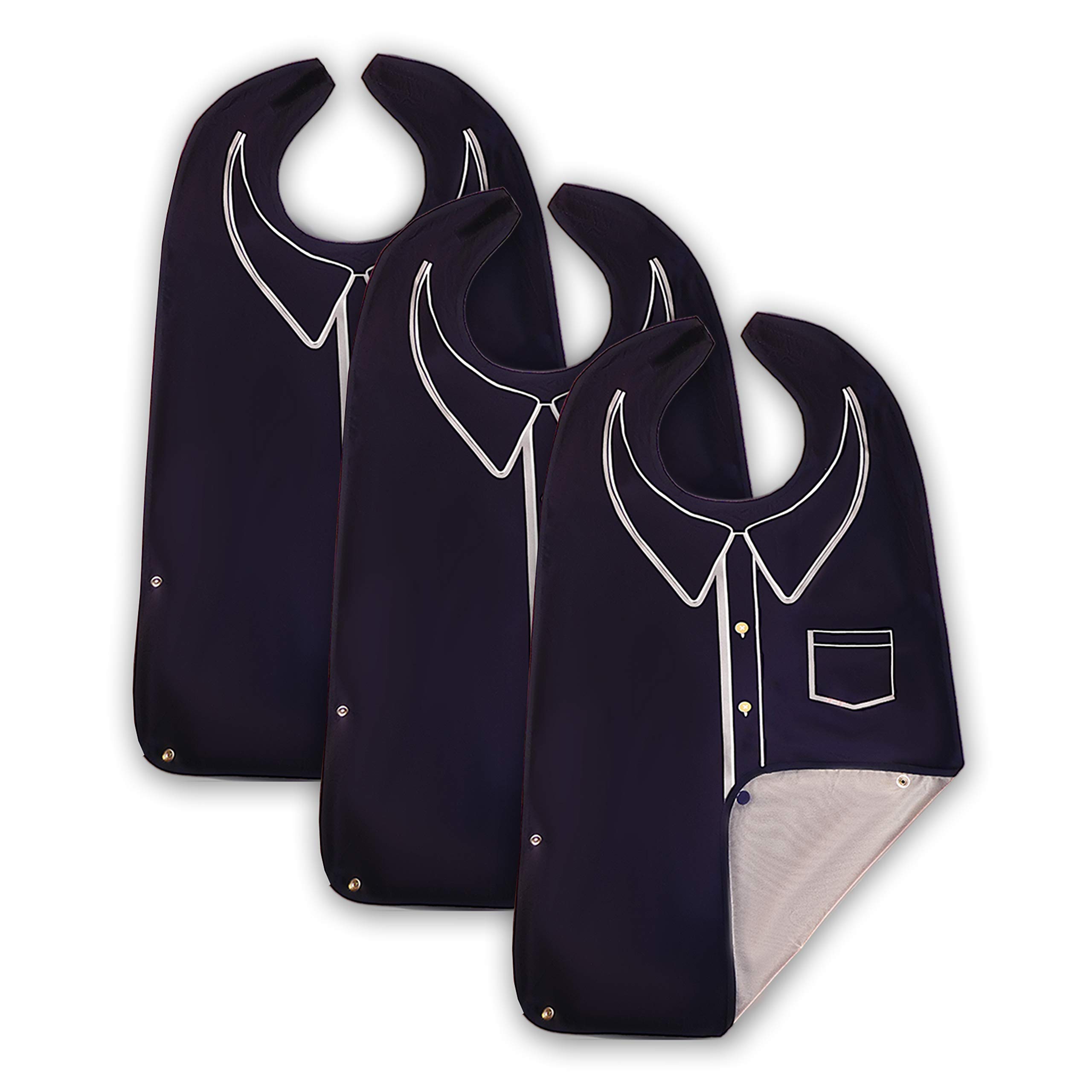 Waterproof Reusable Adult Bibs for Men & Seniors - 3 Pack Polo Style Washable Clothing Protectors for Eating - Ideal for Dining, Travel & Elderly Care