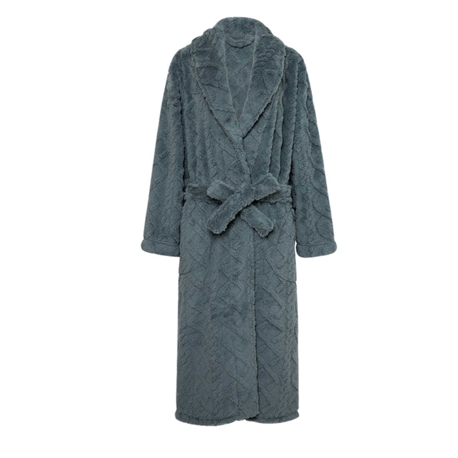 Women's Winter Warm Bathrobe - Minimalist Design, 100% Polyester Fiber, Soft & Cozy, Dark Blue, Size L - Perfect for Home Spa & Relaxation