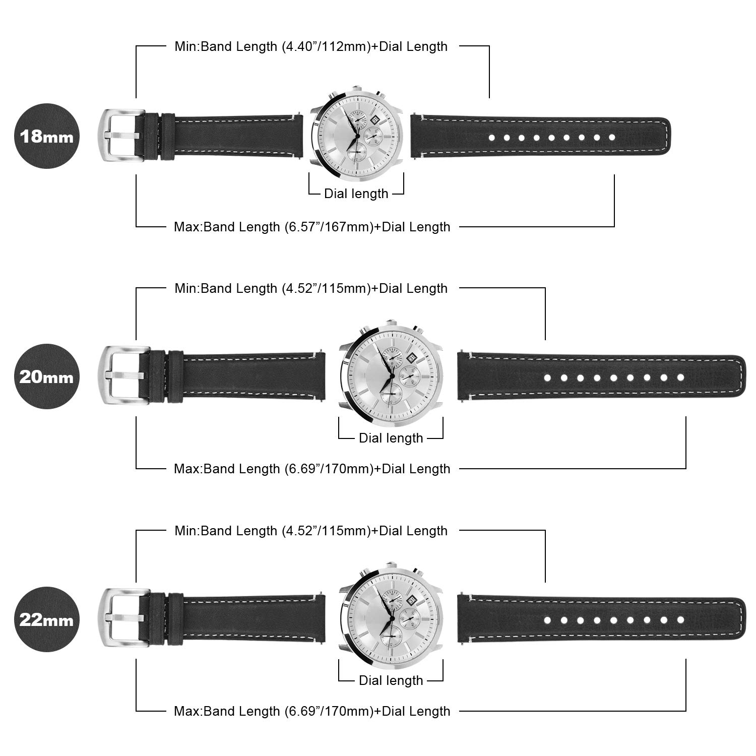 Fullmosa Quick Release Leather Watch Band 22mm 20mm 18mm - Burnished Strap for Samsung Galaxy Watch/Garmin Watch - Perfect for Business, Casual & Outdoor Activities