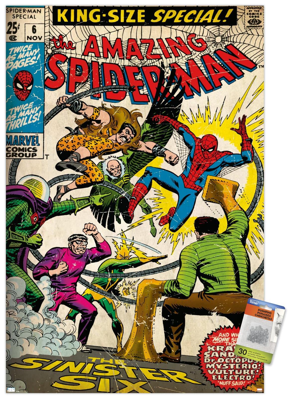 Marvel Comics Spider-Man Amazing Spider-Man #6 Premium Wall Poster with Push Pins - Perfect for Superhero Bedroom Decor, Comic Book Fan Gifts & Office Wall Art