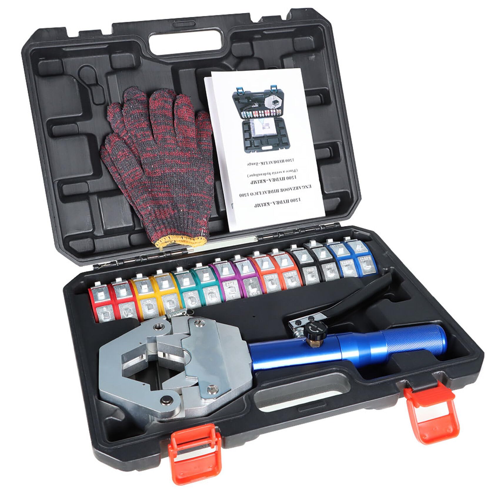Hydraulic A/C Hose Crimper Kit with 7 Die Set - Manual Hydra-Crimp 71500 for Barbed & Beaded Hose Fittings | Professional Air Conditioning Repair Tool for Automotive & HVAC Systems | Perfect for AC Line Repairs, Refrigerant Hose Connections, and DIY Car Maintenance
