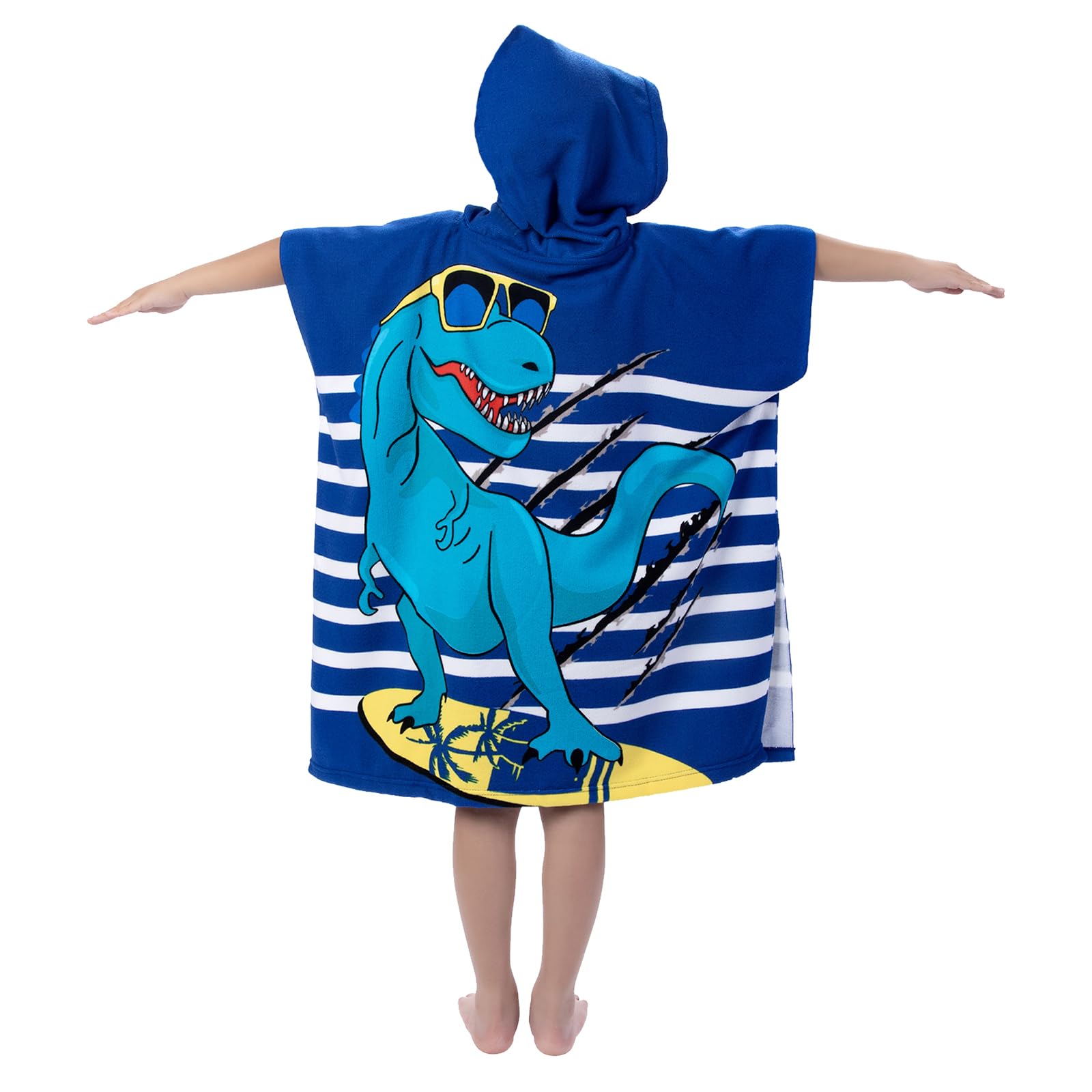 Dinosaur Hooded Kids Beach Towel - Quick Dry Lightweight Soft Microfiber Swim Cover-up for Toddlers Ages 1-6 | Boys & Girls Bath Towel 24x23 Inches | Perfect for Pool, Beach, Swimming Lessons & After Bath Wrap (Navy Blue)