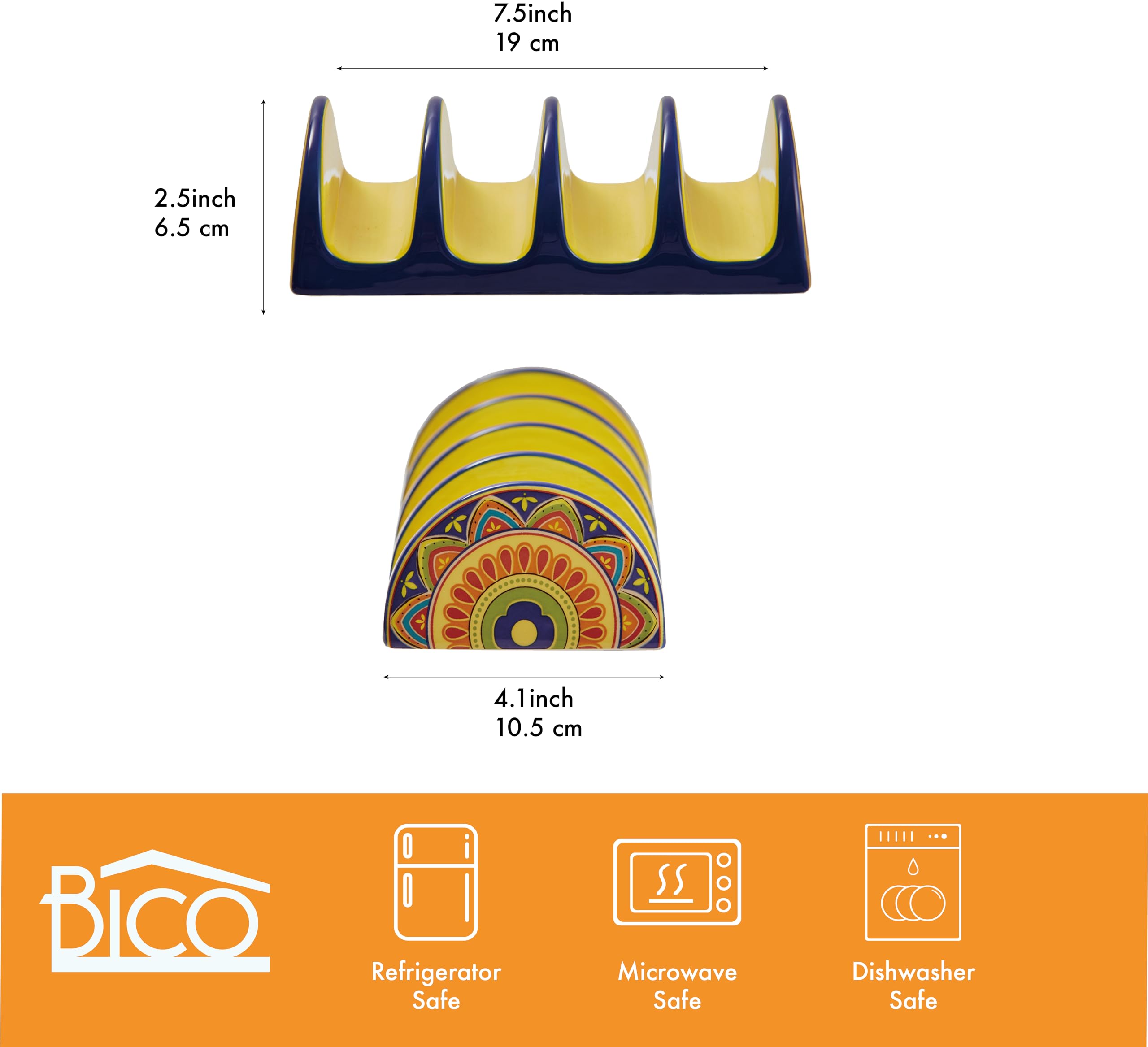 Bico Tunisian Ceramic Taco Holder Stand - Microwave & Dishwasher Safe Taco Rack Tray - Perfect for Taco Tuesday Parties, Mexican Food Night & Kitchen Organization