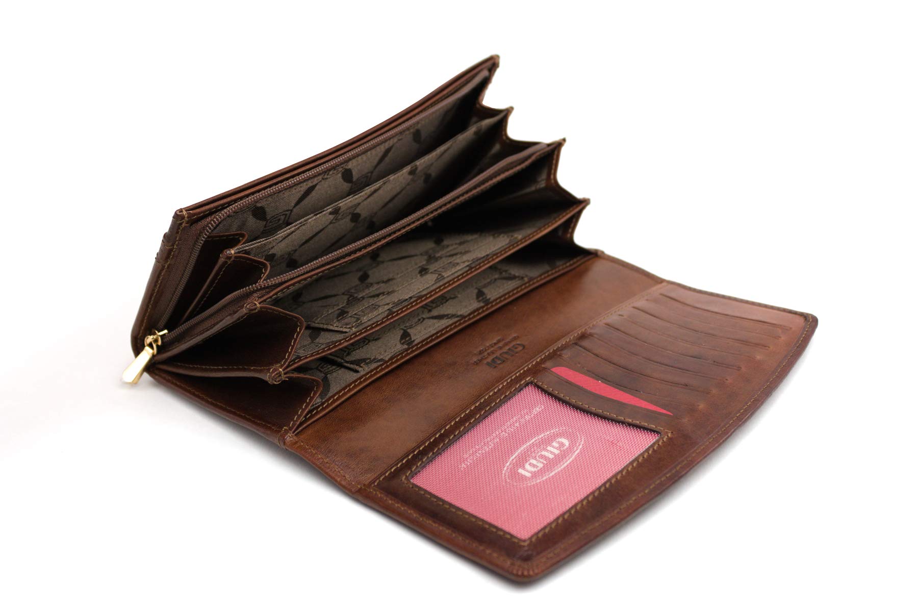 GIUDI Women's Leather Wallet - Genuine Cowhide Coin Purse & Card Holder - Made in Italy - Brown (9.6x18.6x3 cm) - Stylish Gift for Her - Perfect for Everyday Use & Travel