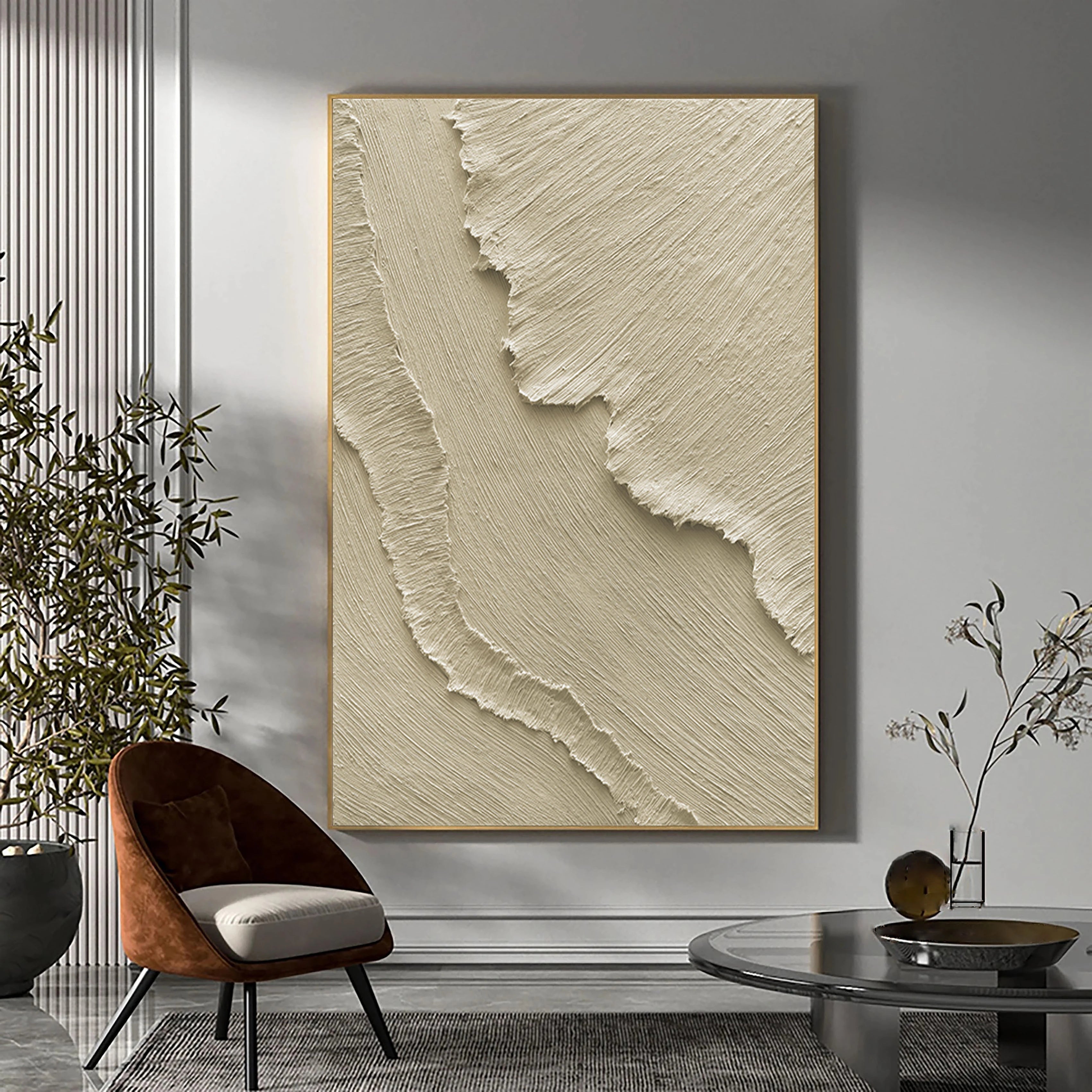 Minimalist Beige Textured Wall Art - Modern Abstract Canvas Painting for Living Room, Bedroom & Office Decor #MM034