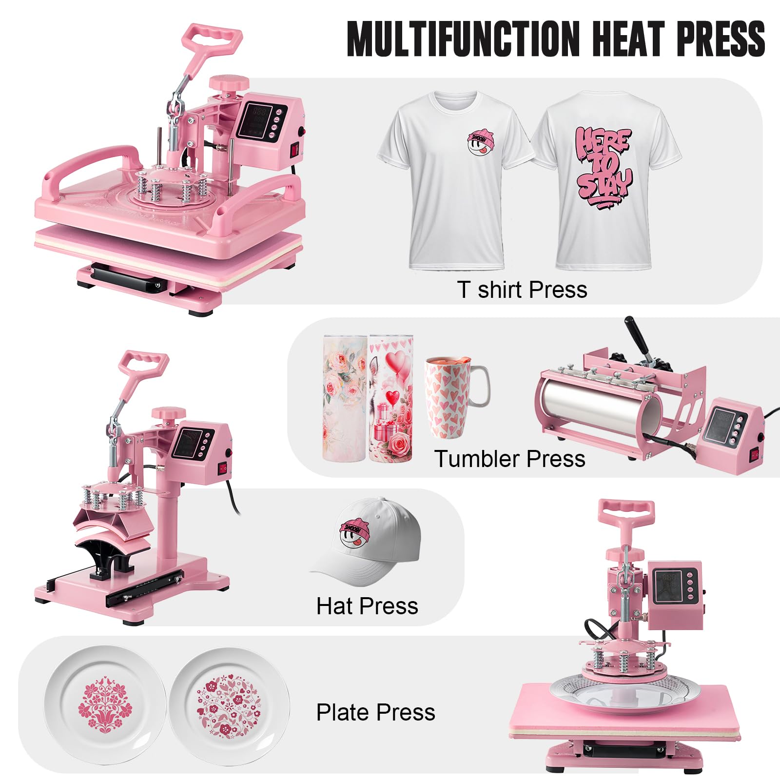 12x15 Inch 5-in-1 Heat Press Machine for T-Shirts, Hats, Mugs & Plates - Digital Sublimation Heat Transfer Press with 30oz Tumbler Attachment - Perfect for DIY Crafts, Custom Apparel & Small Business Printing