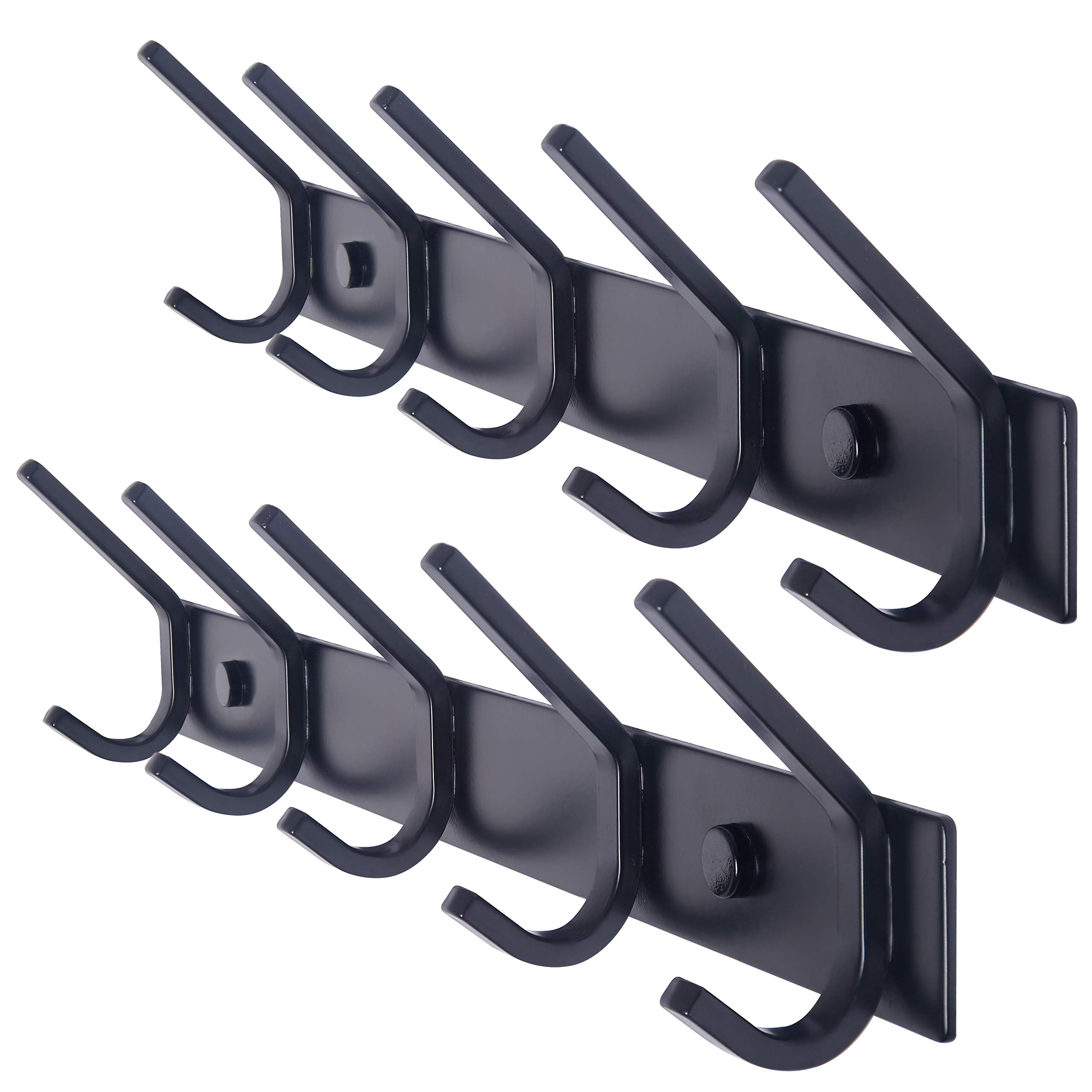 Heavy Duty Metal Wall Mounted Coat Rack with 5 Double Hooks - Black 2 Pack for Entryway, Bedroom & Closet Organization | Durable Clothes Hanger for Jackets, Hats & Bags