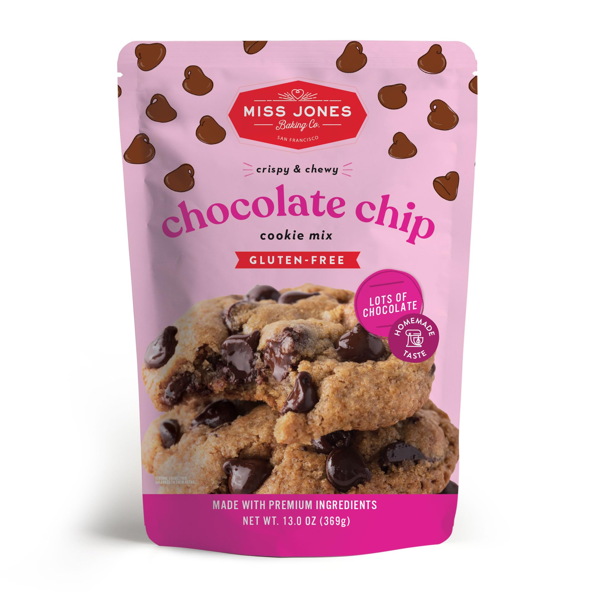 Miss Jones Gluten-Free Chocolate Chip Cookie Mix - Low Sugar, Naturally Sweetened, Rich Chocolate Chips (13oz) for Healthy Desserts, Snacks & Holiday Baking