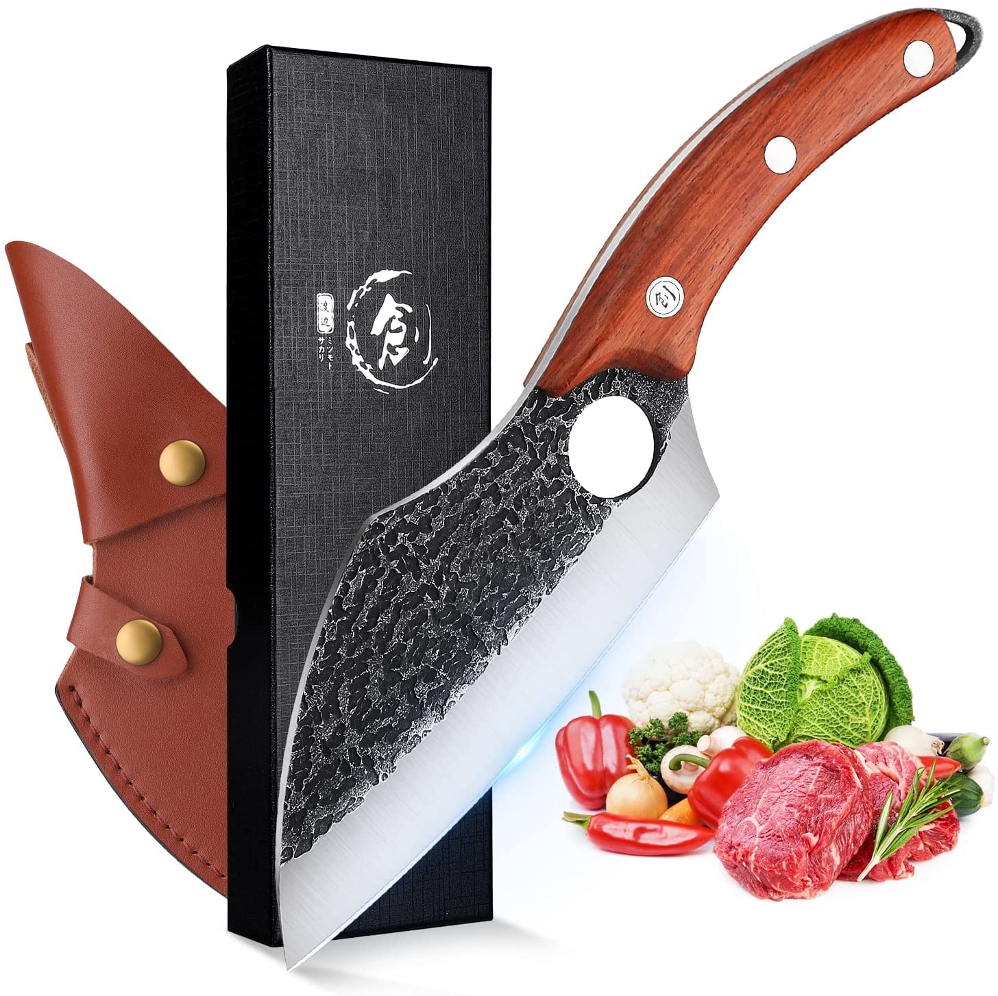 Premium Huusk Hand-Forged Japanese Boning Knife - Full Tang Viking Chef Knife with Sheath | High-Quality Butcher & Meat Cleaver | Perfect for Kitchen, Camping, BBQ & Outdoor Cooking