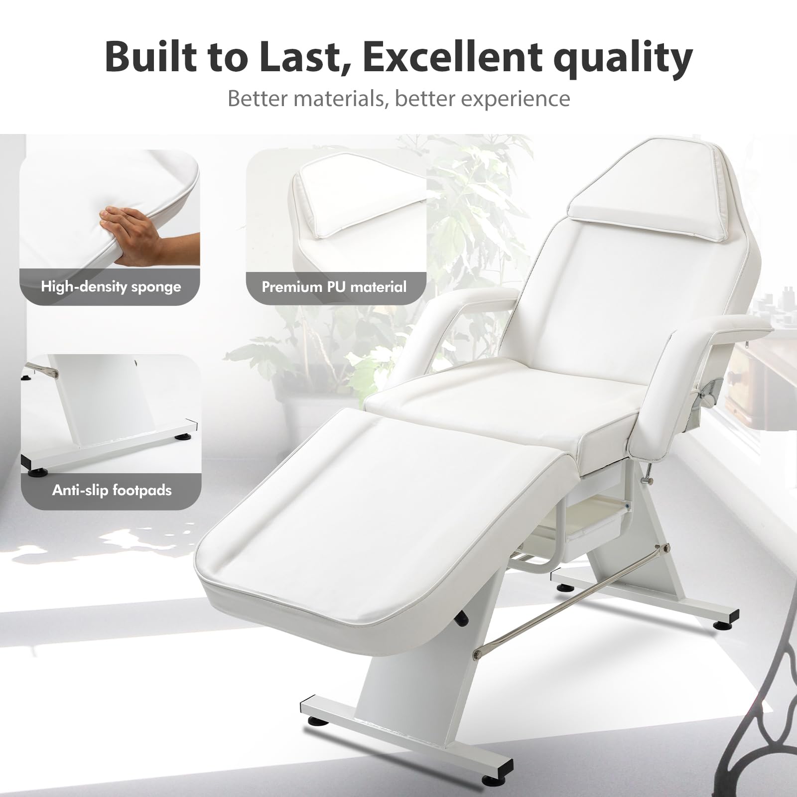 Professional Adjustable Hydraulic Facial Bed Tattoo Chair with 2 Trays - Foldable Esthetician Salon Massage Bed & Stool for Lash, Beauty, Spa Treatments - Perfect for Tattoo Artists, Massage Therapists & Beauty Professionals