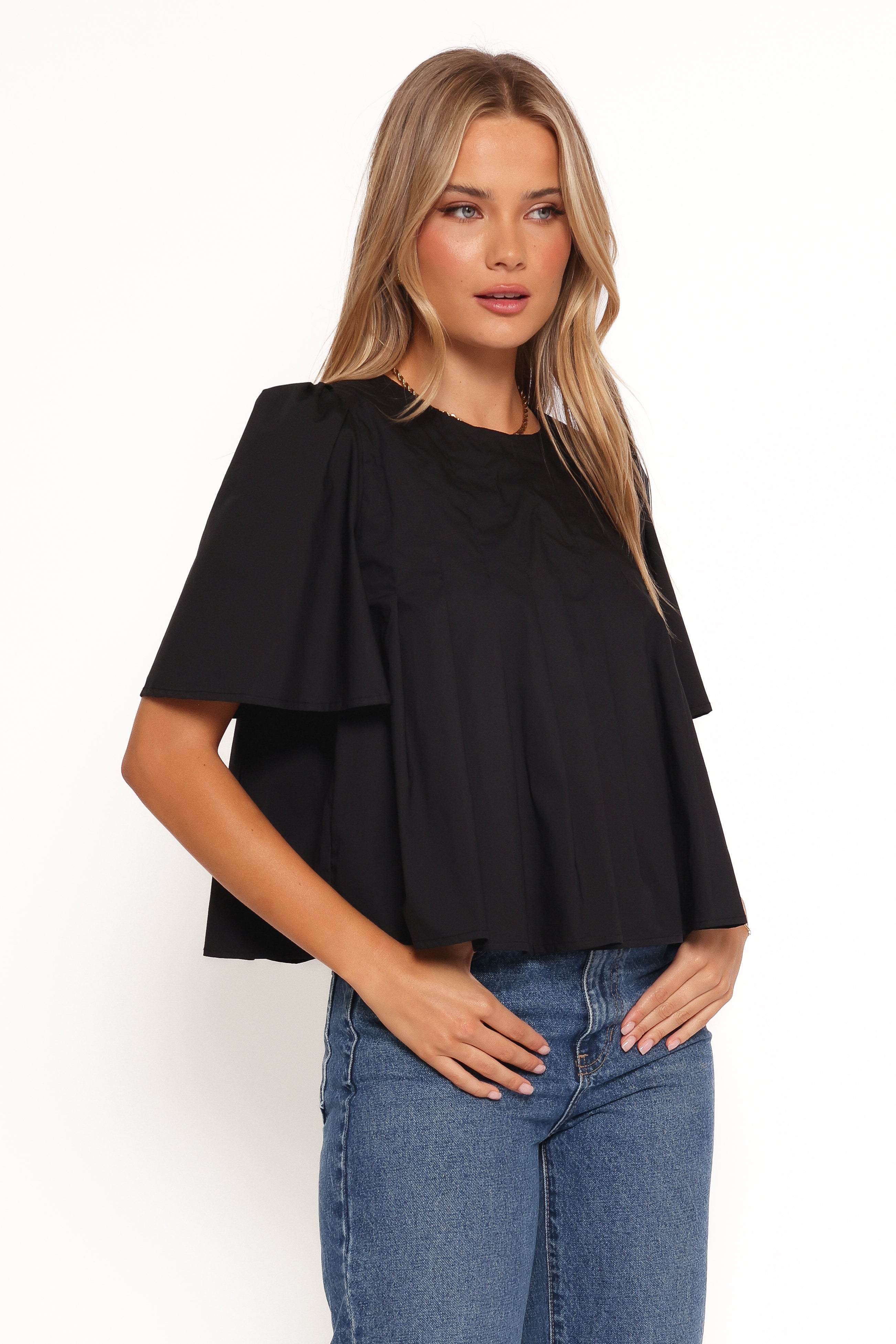 Geneva Pleated Top for Women - Elegant Black Blouse for Work & Evening Outfits | Perfect for Office, Parties & Special Occasions