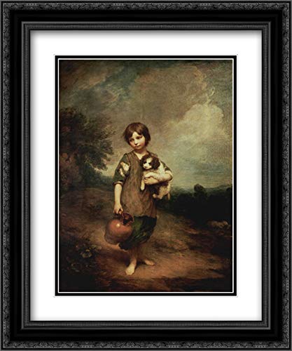 Thomas Gainsborough 'A Peasant Girl With Dog And Jug' 20x24 Inch Museum Art Print - Black Ornate Frame with Double Matting - Perfect for Living Room, Bedroom or Office Wall Decor
