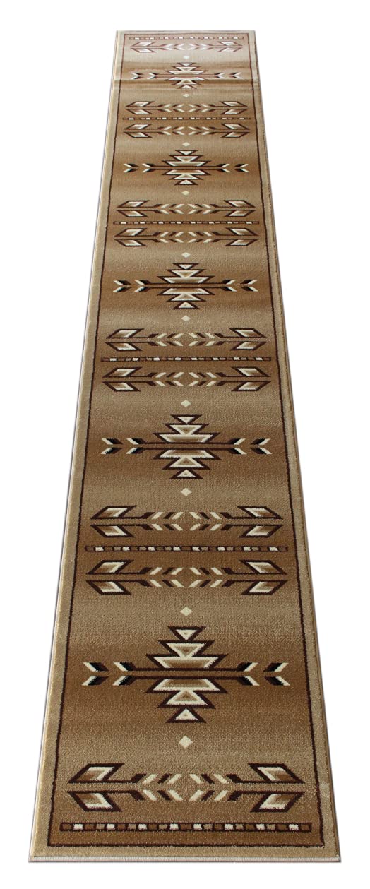 Southwest Native American Area Rug Runner 3'x16' - Handwoven Beige Tribal Design for Hallway, Living Room & Bedroom Decor