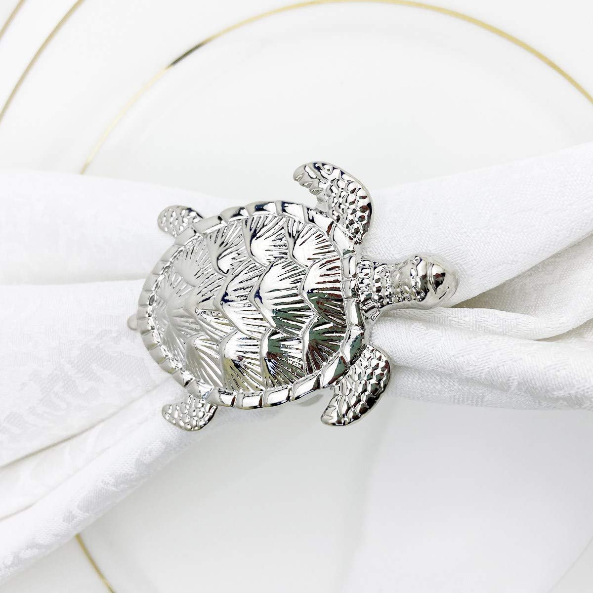 12-Piece Silver Turtle Napkin Rings Set - Elegant Animal-Themed Table Decor for Weddings, Parties, Housewarming & Holidays | Coastal Ocean Sea Theme Decorative Gift in Box | Perfect for Beach Weddings, Summer Dinner Parties & Coastal Home Decor