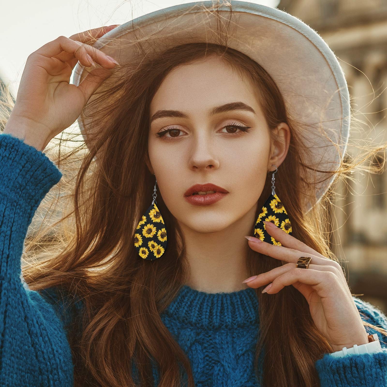 Stylish Yellow Floral Sunflower Dangle Earrings for Women - Boho Drop Earrings with Black Accents | Perfect for Summer Outfits, Weddings & Casual Wear