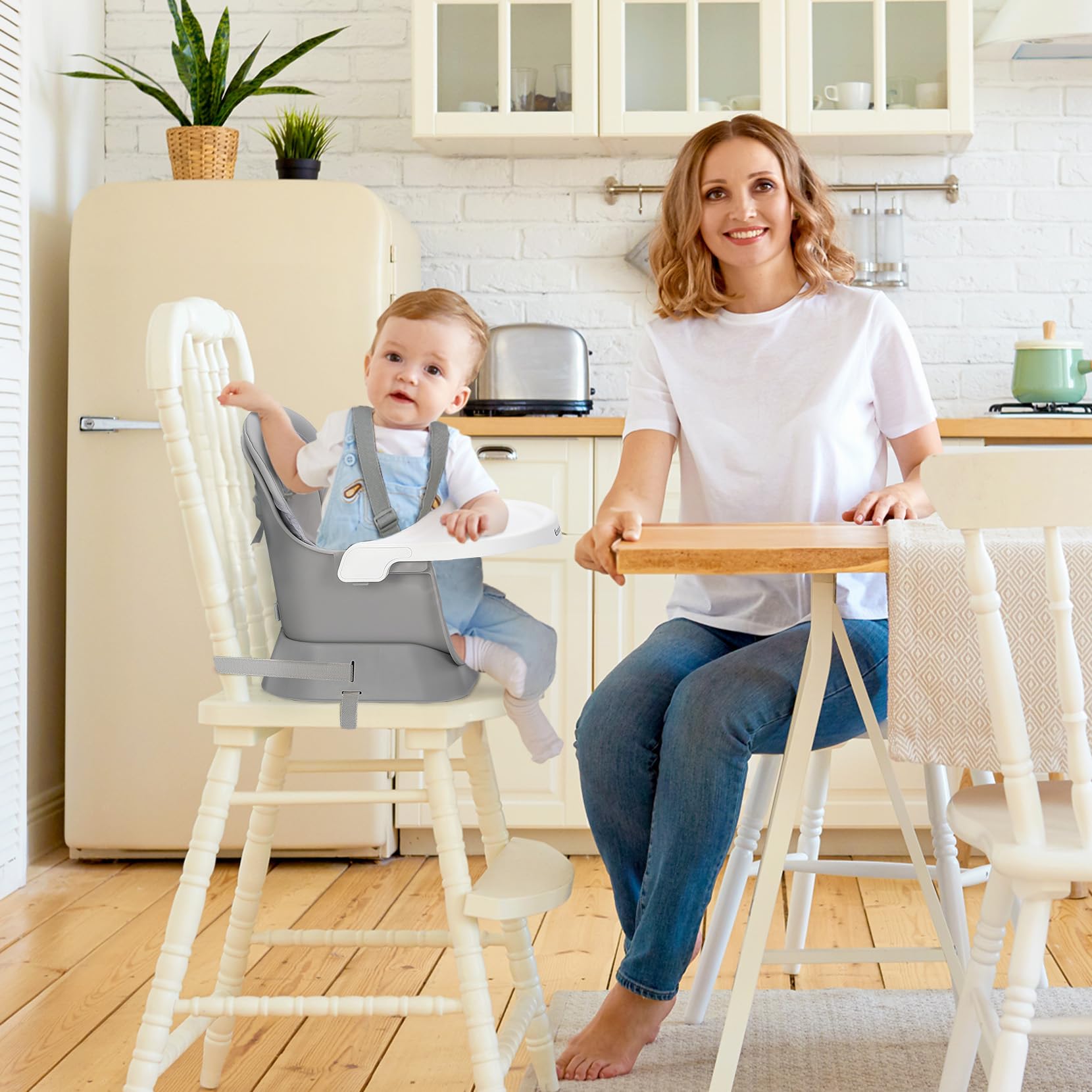 Ezebaby 6-in-1 Portable Baby High Chair with Adjustable Legs & Double Cushions - Convertible Toddler Booster Seat for Dining Table | Perfect for Home, Travel & Restaurant Use (Grey)