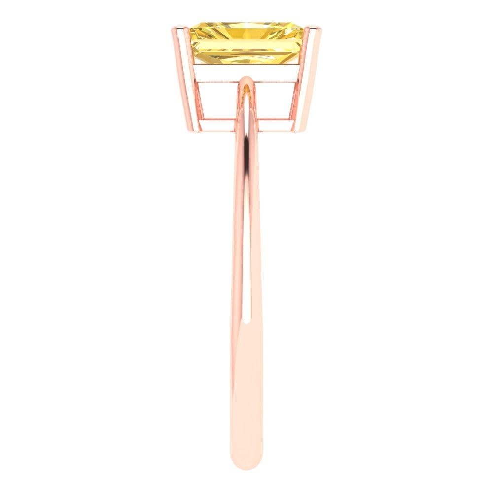 1.0 ct Radiant Cut Solitaire Yellow Simulated Diamond Ring - 18K Rose Gold Engagement Wedding Band for Women | Anniversary Promise Gift for Her, Bridal Jewelry for Special Occasions