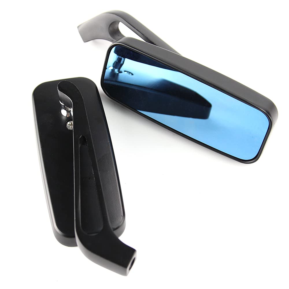 Universal 8mm/10mm Rectangle Black Smoke Blue Glass Motorcycle Mirrors - Fit for Scooter, Bobber, Cruiser, Chopper, Road Bike & Moped - Enhanced Rear View Safety for Touring & City Riding