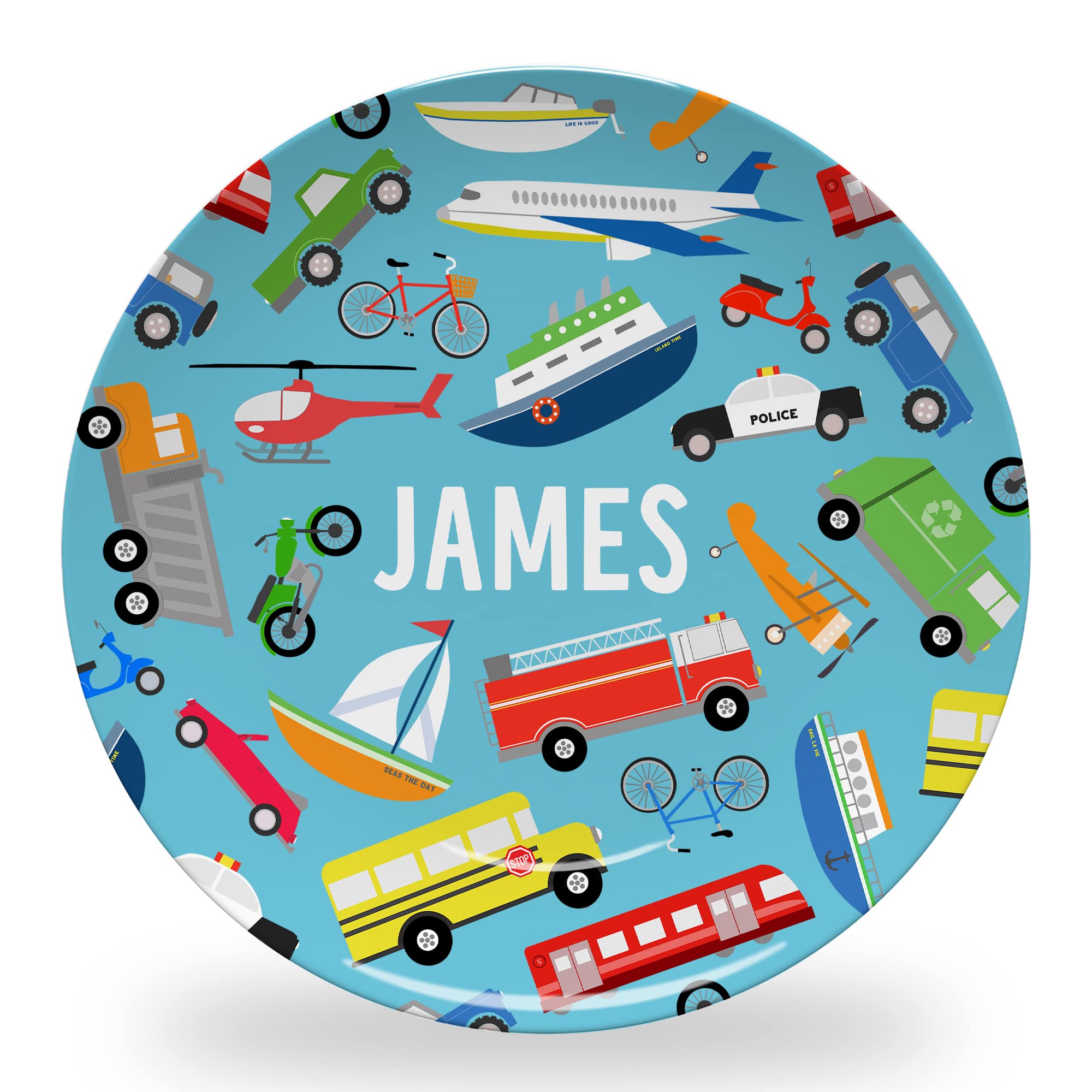 Personalized Transportation Plate for Boys - Custom Name & Colorful Cars & Trucks Design | BPA Free, Dishwasher Safe | Fun Mealtime for Toddlers & Kids