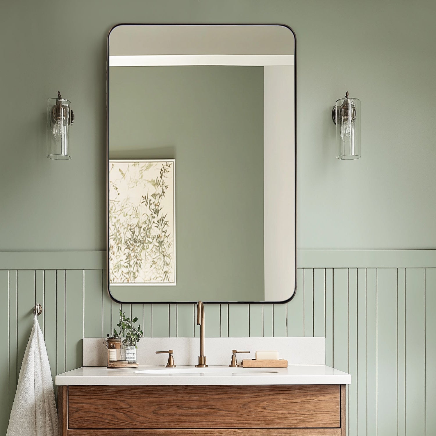 Modern Rounded Rectangle Bathroom Mirror with Stainless Steel Frame - Perfect for Vanity, Wall Decor & Home Decoration