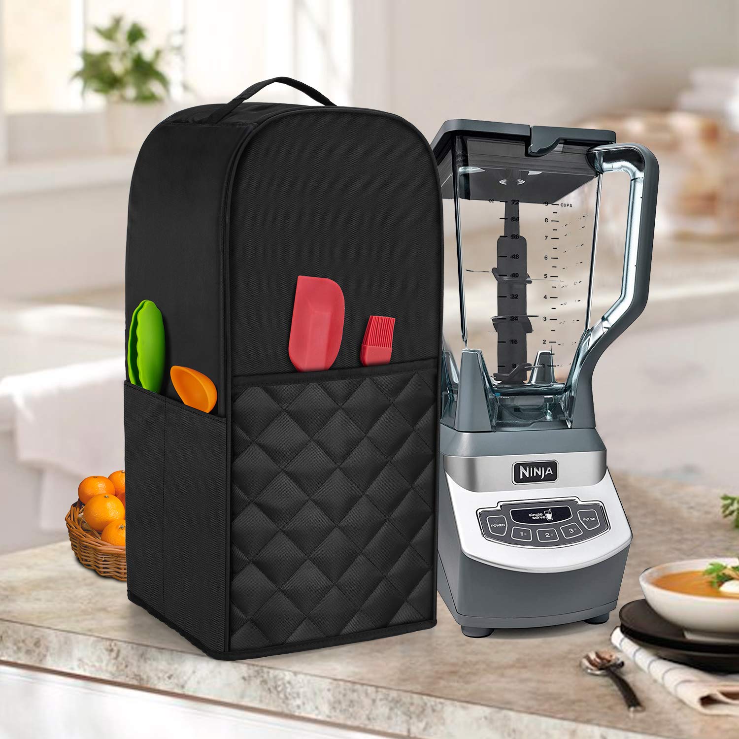 Luxja Quilted Blender Cover Compatible with Ninja Foodi Blender - Black | Durable Blender Lid Protector for Smoothie Making & Kitchen Storage
