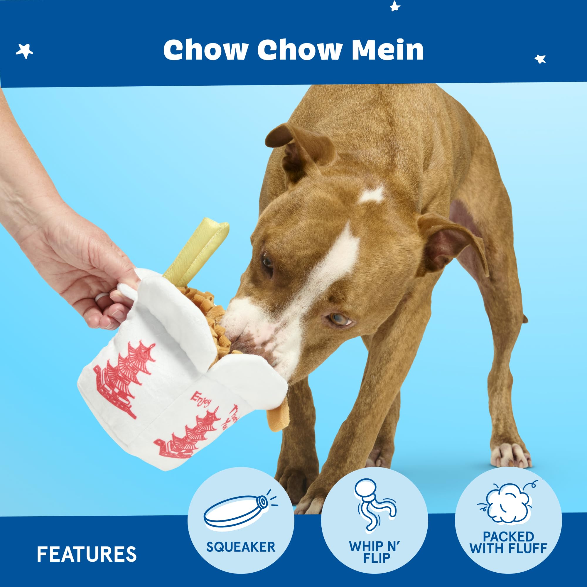 Barkbox Squeaky Dog Toys for Medium to Large Dogs - Durable Plush Chew Toys with Squeaker | Fun Interactive Puppy & Pet Toys | Chow Chow Mein (Large) | Perfect for Playtime, Training & Bonding with Your Dog